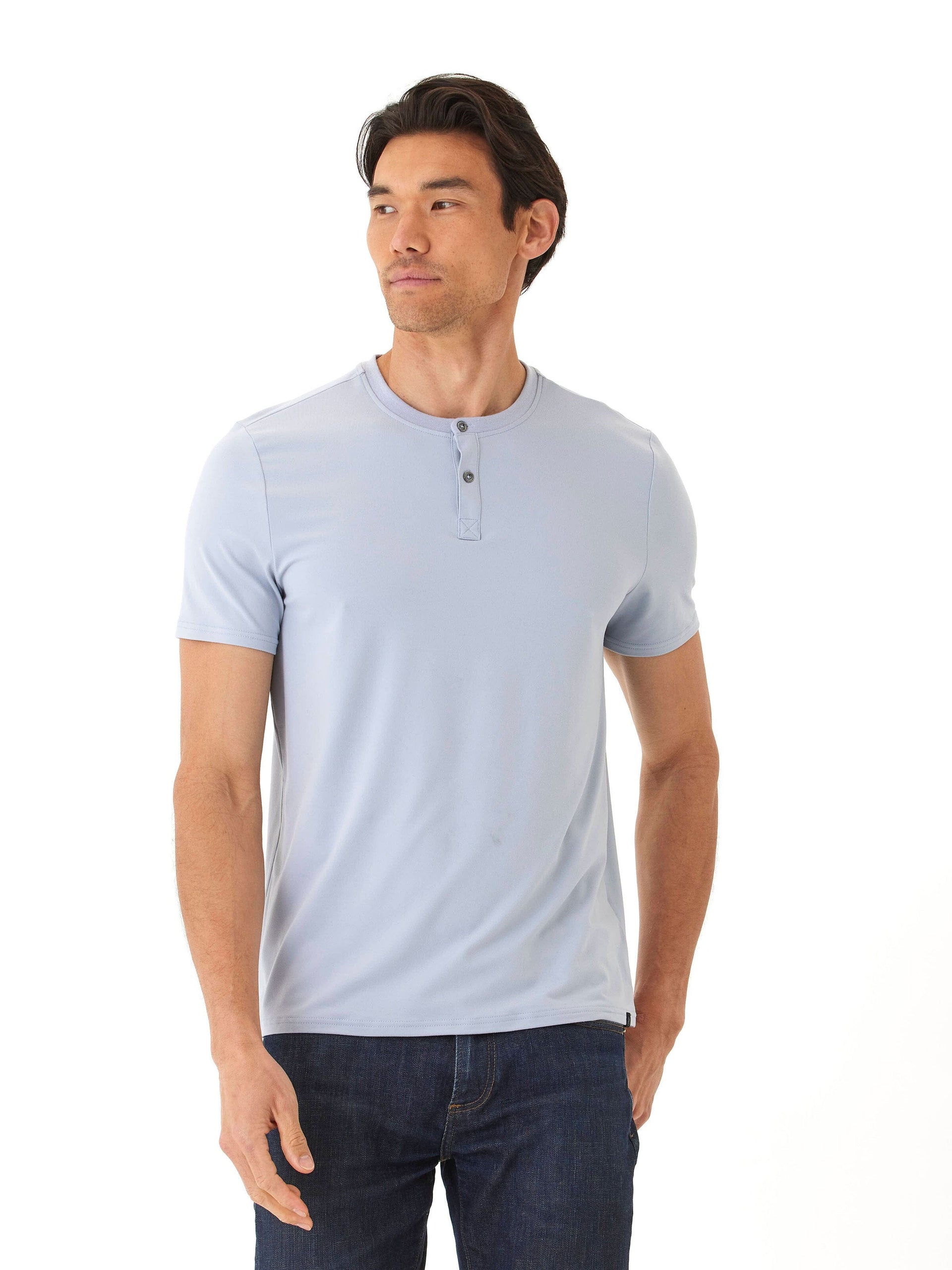 Men’s Luxe Jersey 2-Button Henley in Light Blue