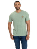 Mountain Crest graphic tee featuring small embroidery in green and orange.