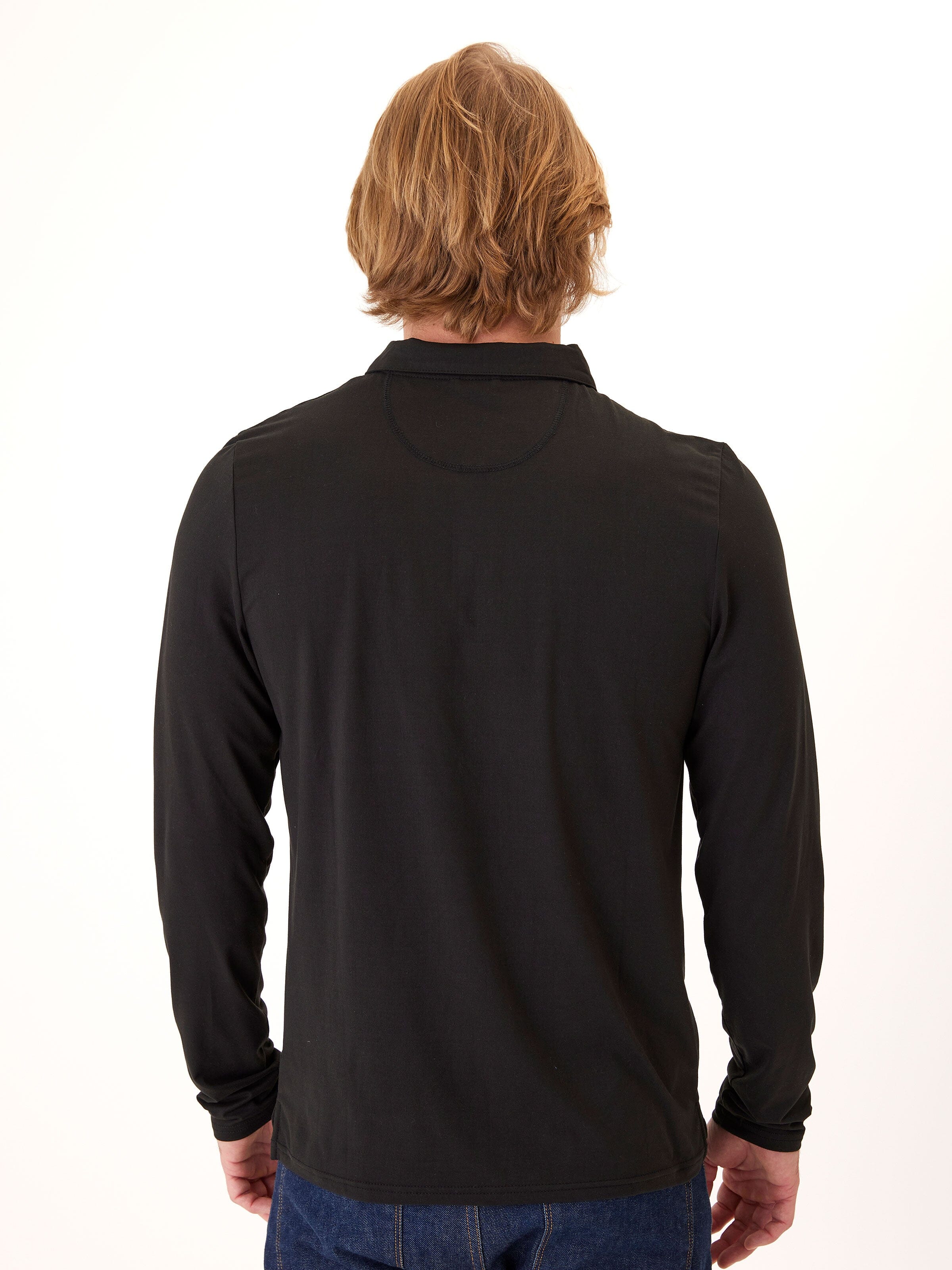 Luxe Jersey Long Sleeve Polo in Black
