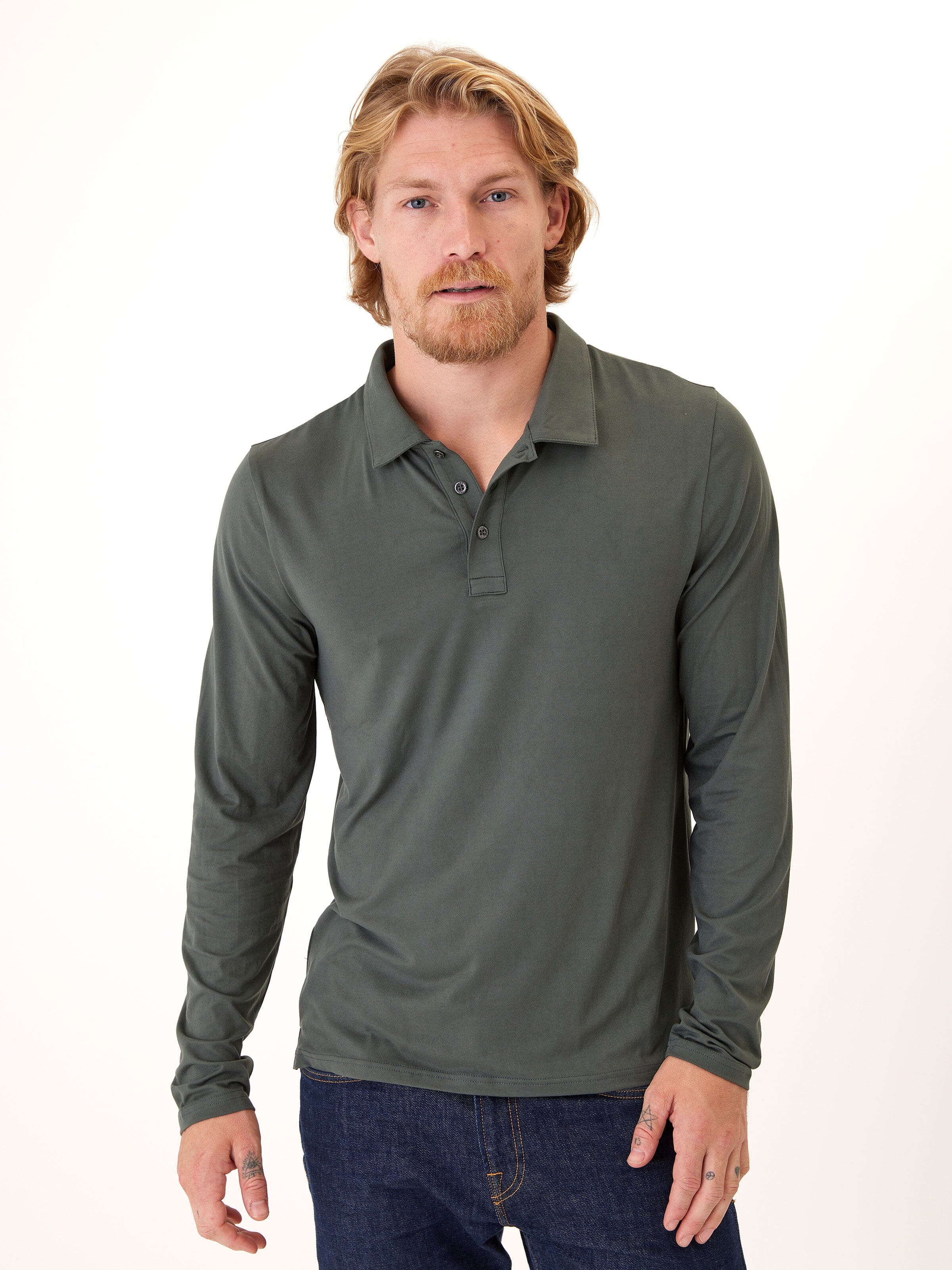 Luxe Jersey Long Sleeve Polo Shirt