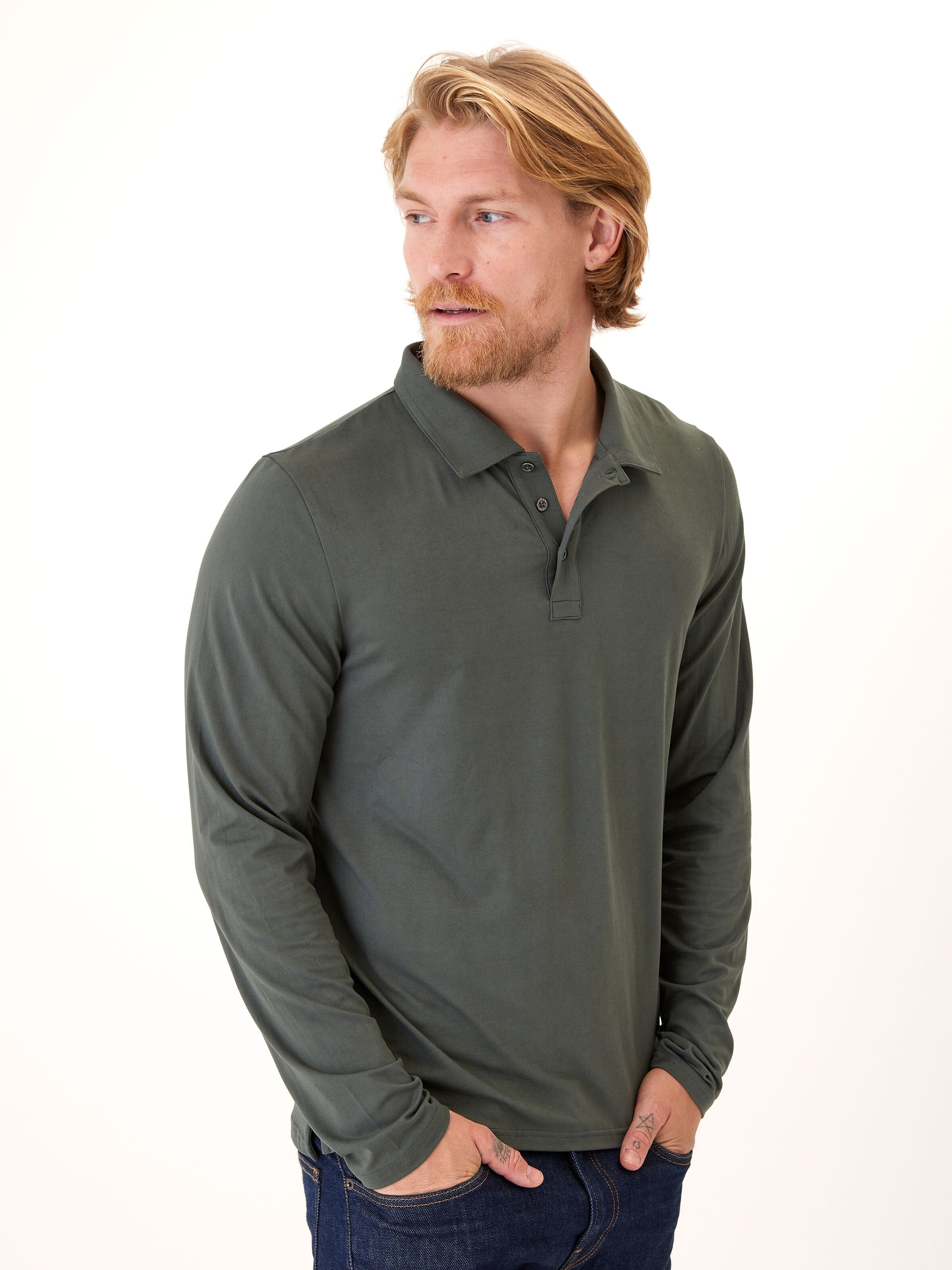 Luxe Jersey Long Sleeve Polo Shirt
