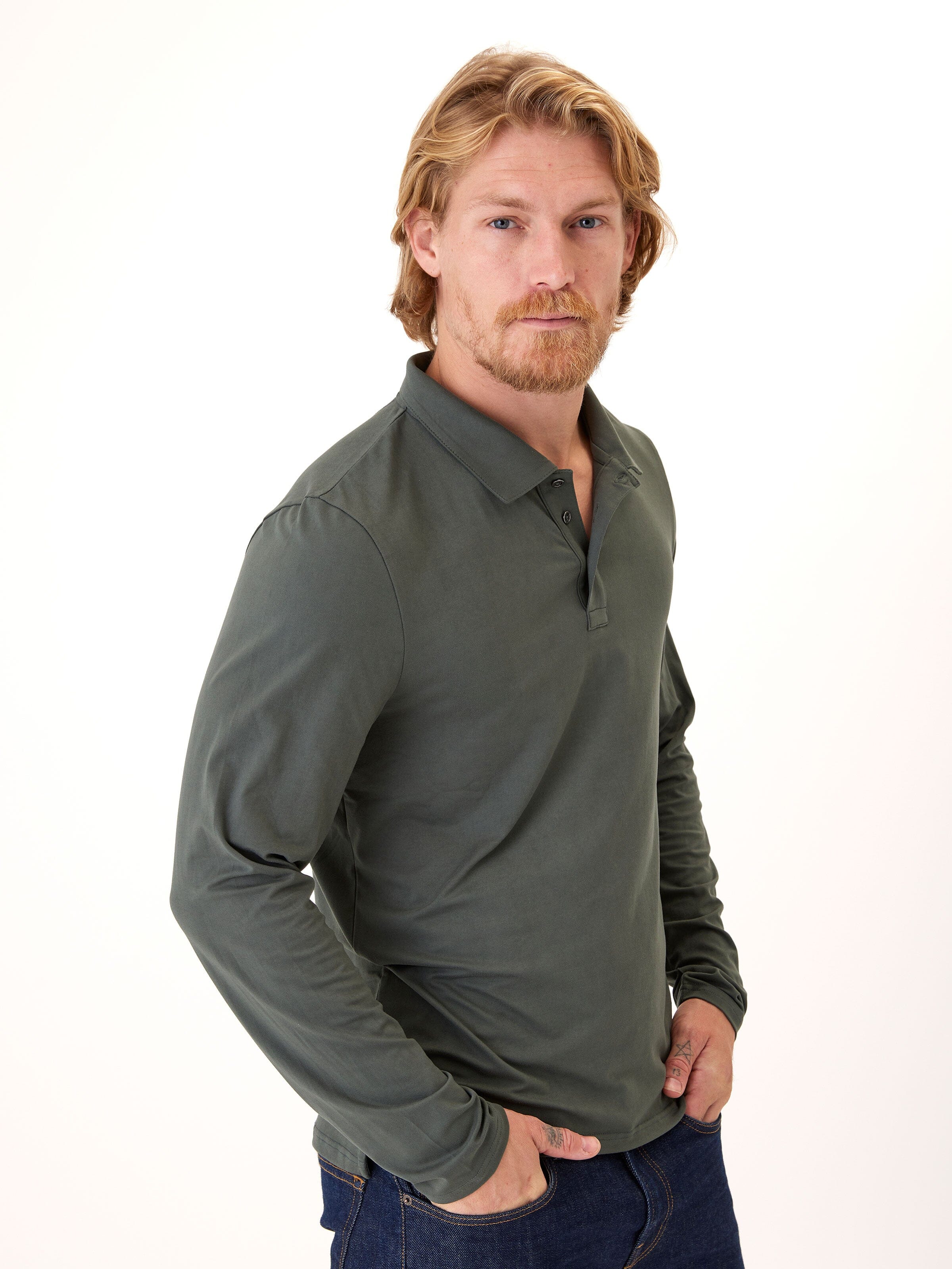 Luxe Jersey Long Sleeve Polo Shirt