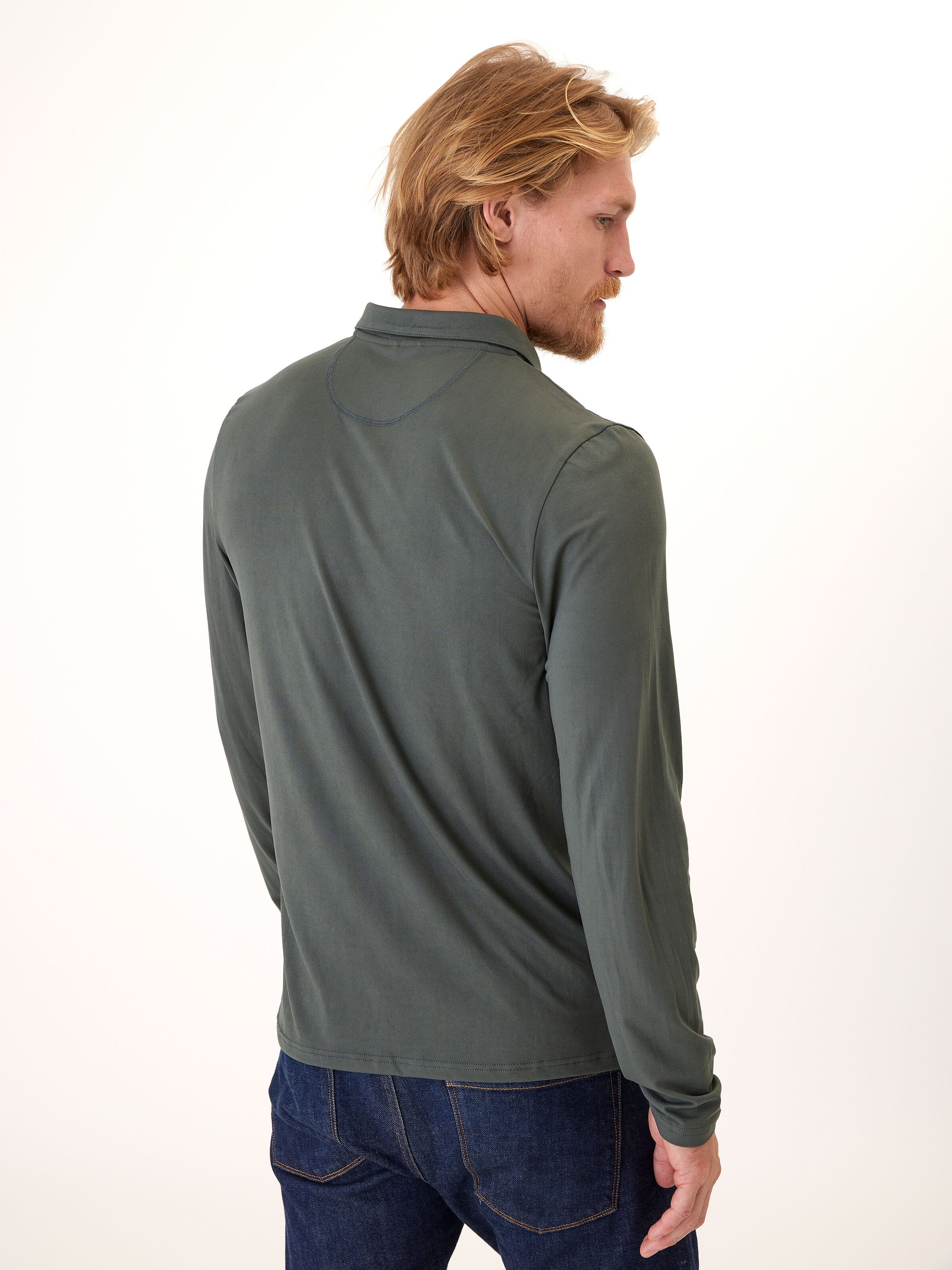 Luxe Jersey Long Sleeve Polo Shirt