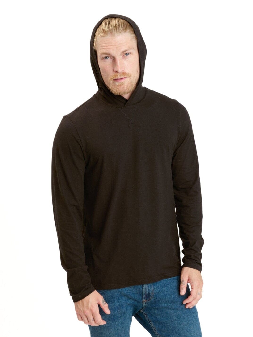 Malone Luxe Jersey Pullover T-Shirt Hoodie in Black