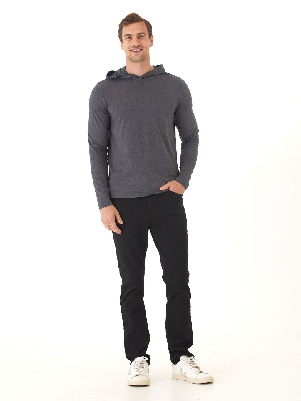 Malone Luxe Jersey Pullover Hoodie in Dark Grey