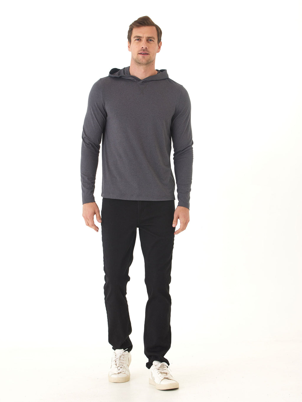 Malone Luxe Jersey Pullover Hoodie in Dark Grey