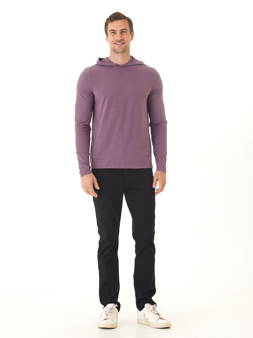 Men's Luxe Jersey Pullover T-Shirt Hoodie in Purple and Heather-Grey