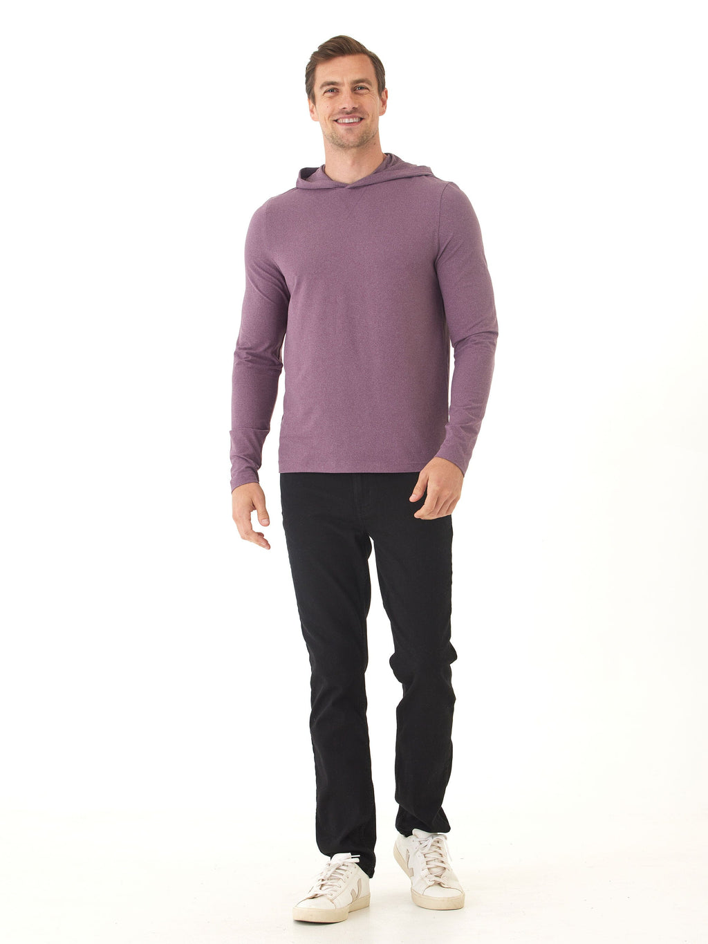 Men's Luxe Jersey Pullover T-Shirt Hoodie in Purple and Heather-Grey