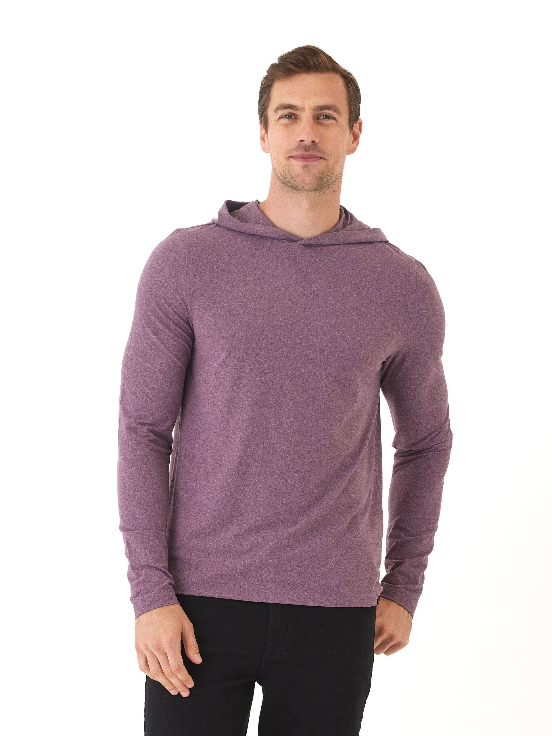 Men's Malone Luxe Jersey Pullover T-Shirt Hoodie in purple and heather-grey colors