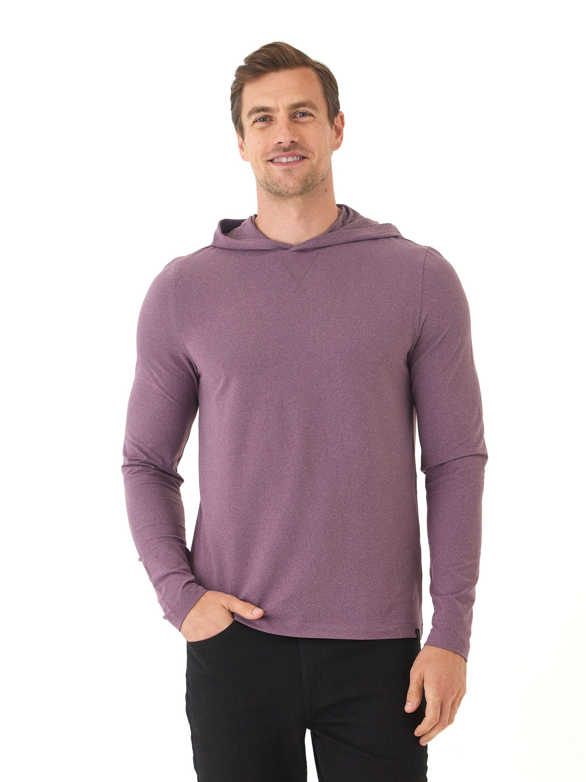 Men's Luxe Jersey Pullover T-Shirt Hoodie in Purple and Heather-Grey