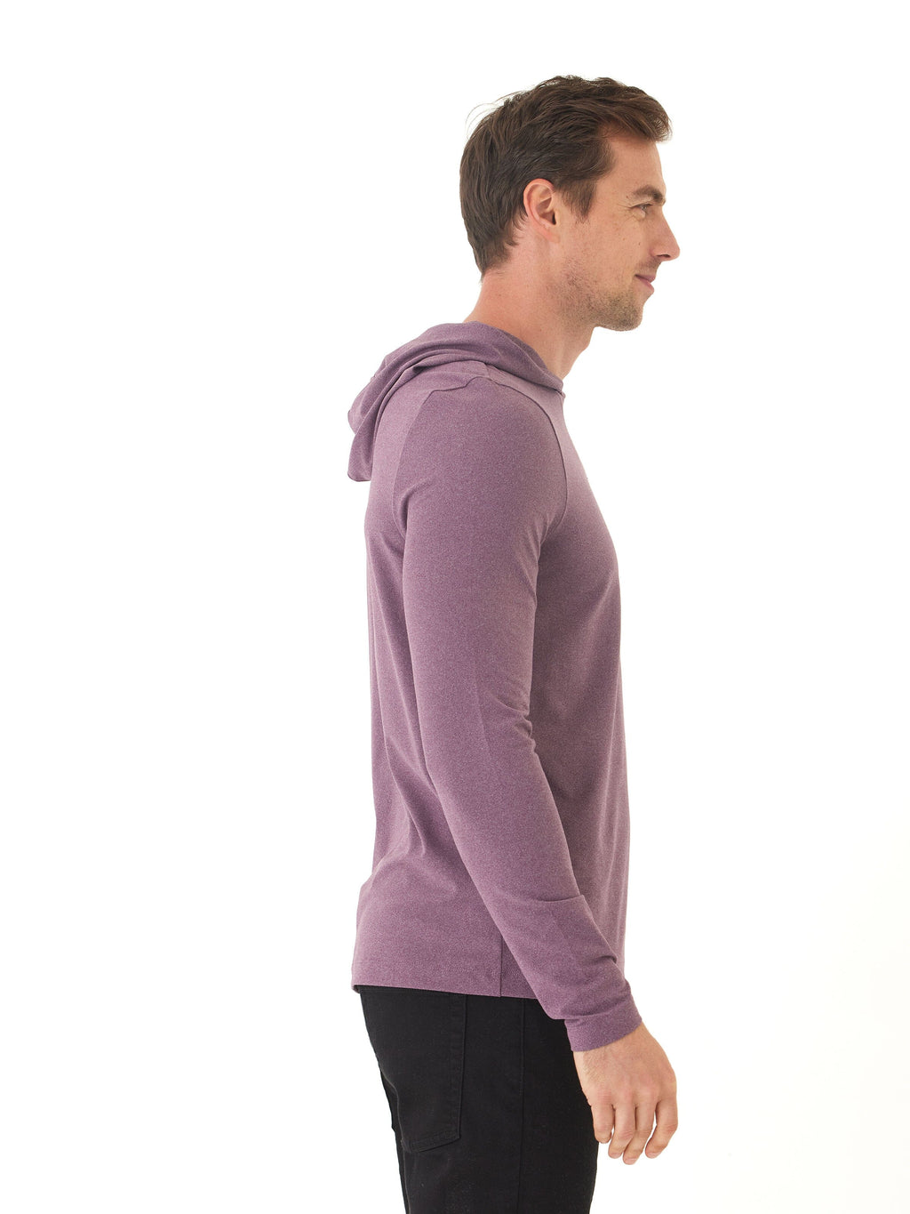 Men's Luxe Jersey Pullover T-Shirt Hoodie in Purple and Heather-Grey