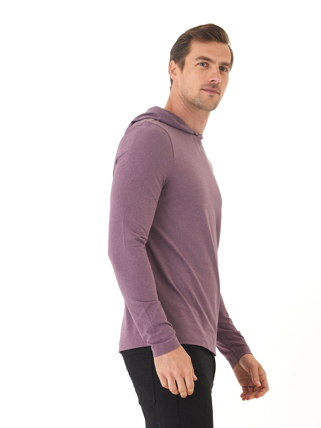 Men's Luxe Jersey Pullover T-Shirt Hoodie in Purple and Heather-Grey