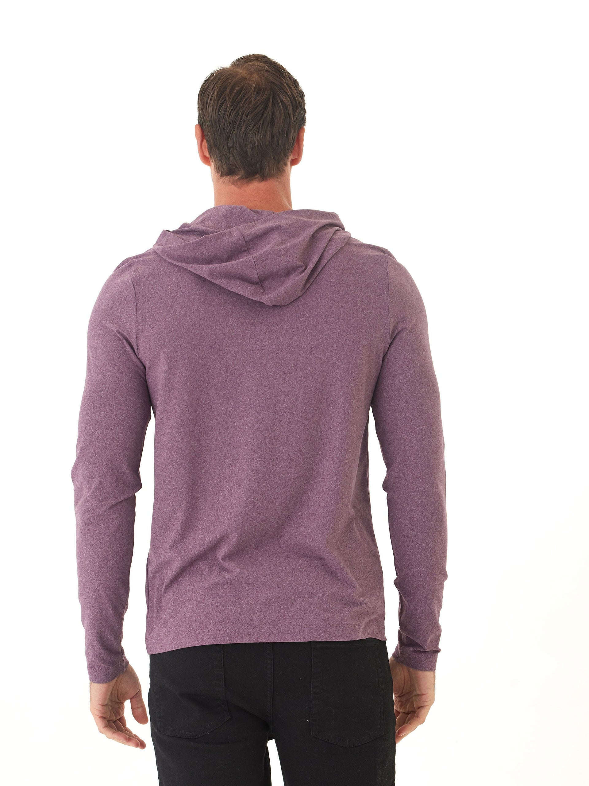 Men's Luxe Jersey Pullover T-Shirt Hoodie in Purple and Heather-Grey