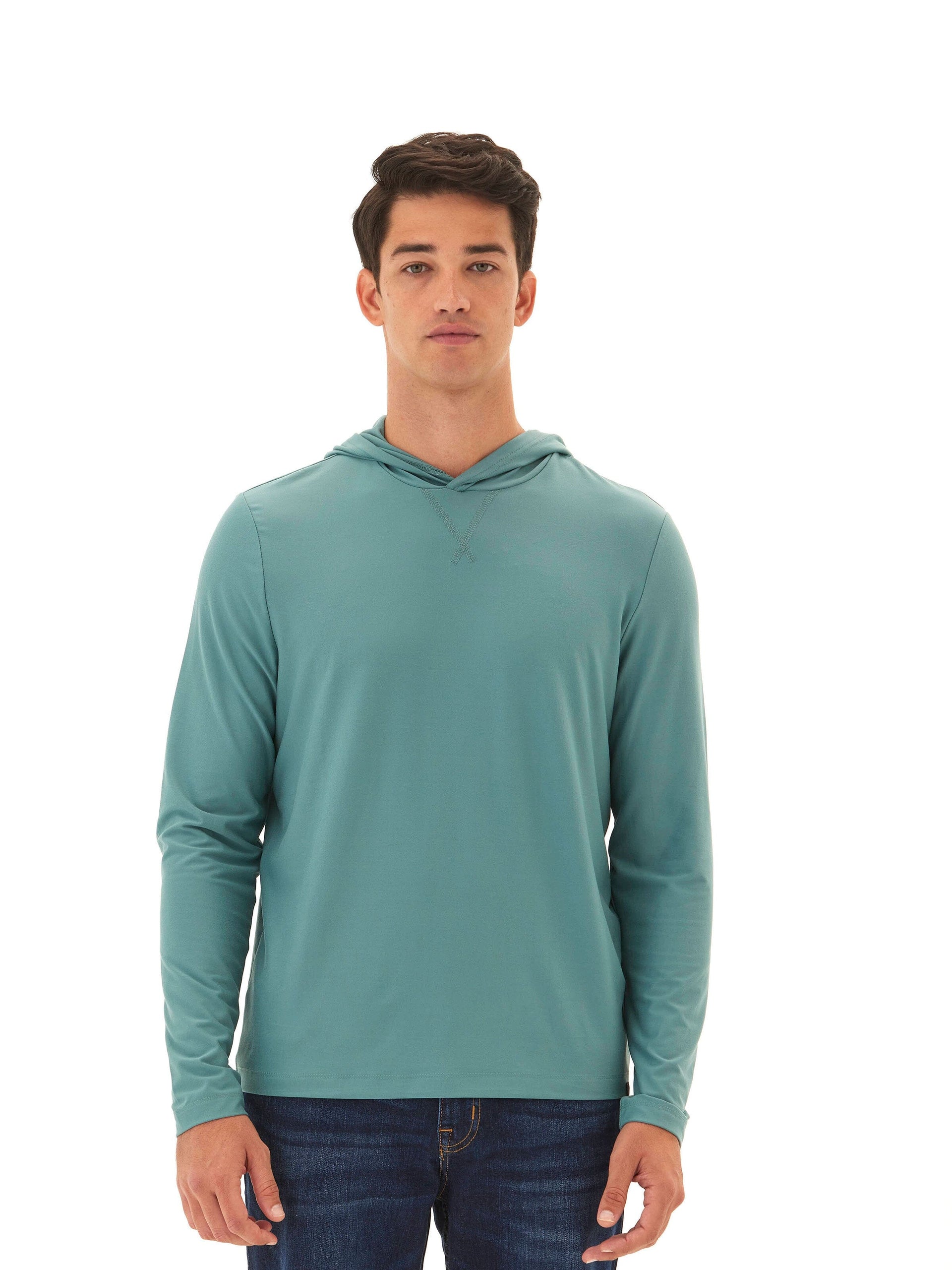 Malone Luxe Jersey Pullover T-Shirt Hoodie in Teal