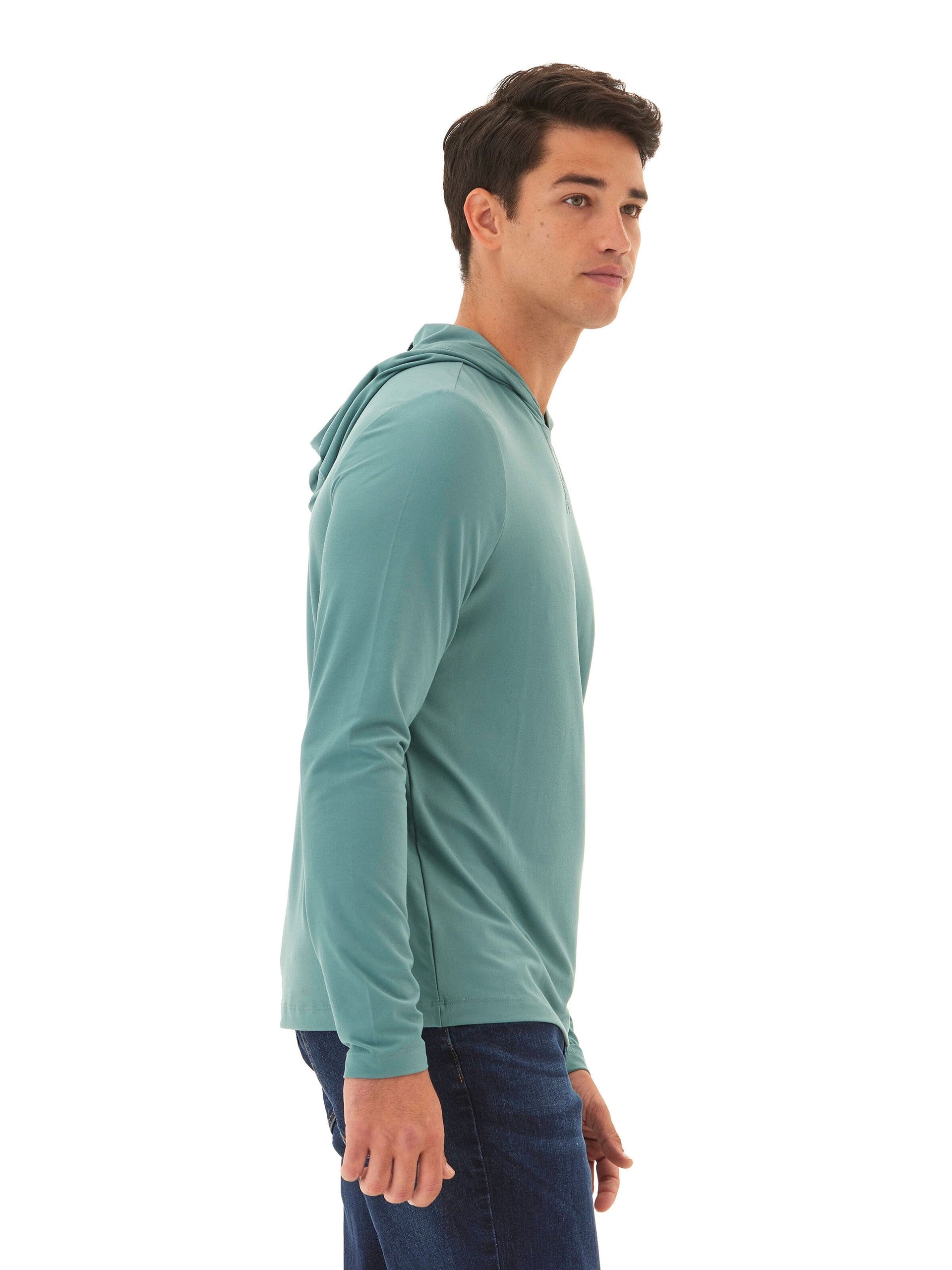 Malone Luxe Jersey Pullover T-Shirt Hoodie in Teal