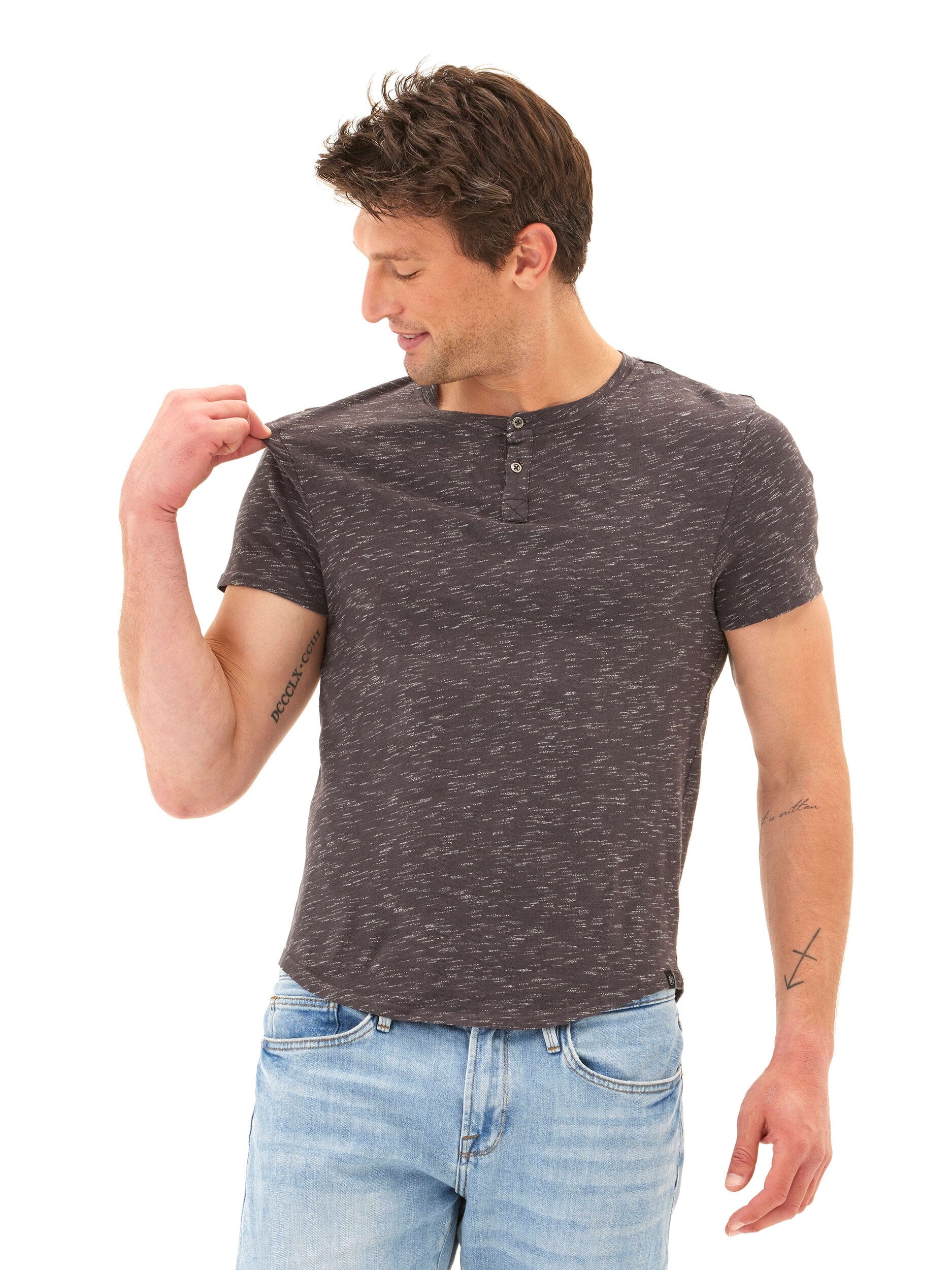 Two Tone Slub Jersey Henley - Men's Organic Cotton Casual Top