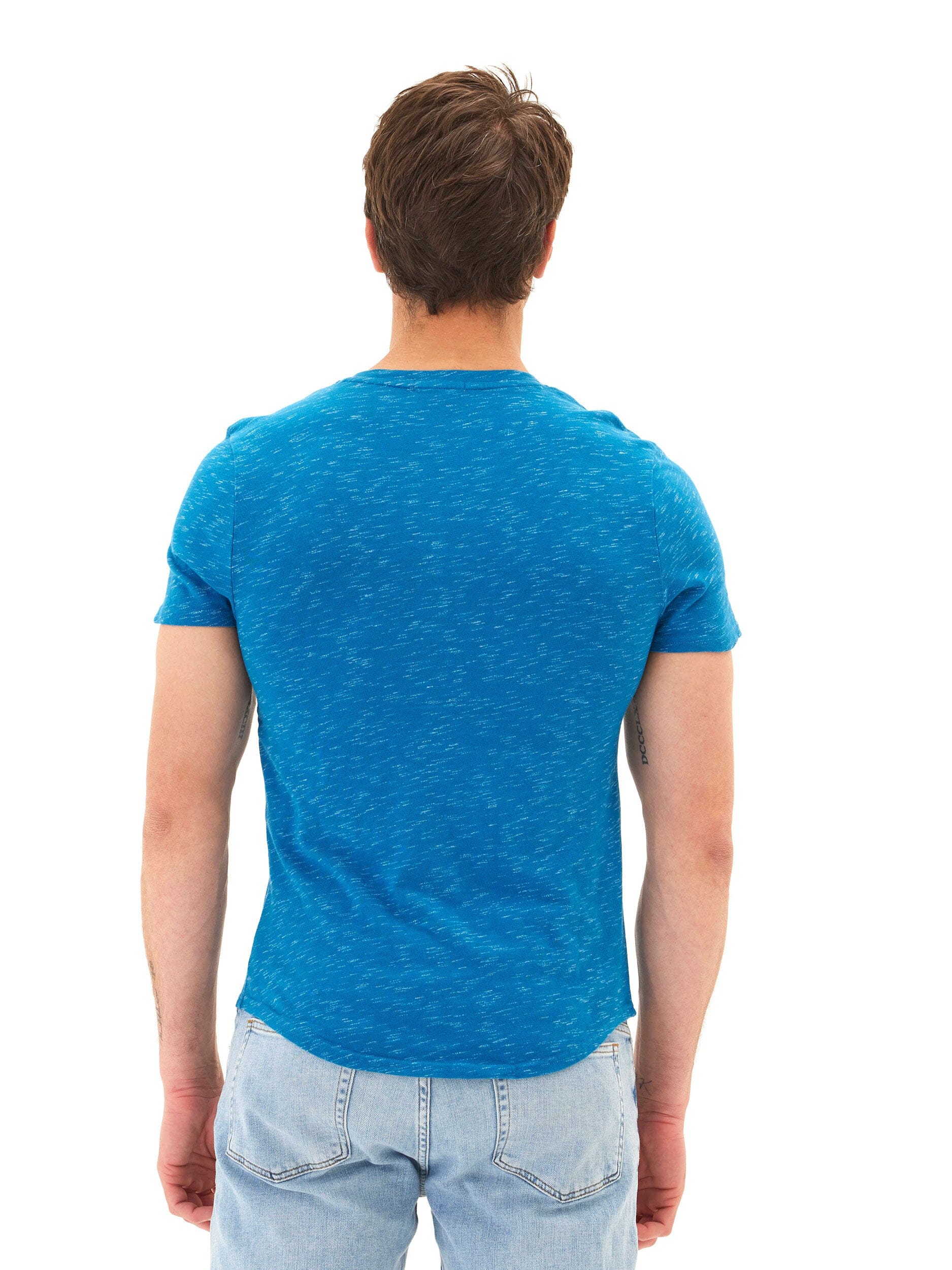 Two Tone Slub Jersey Henley Shirt for Men in Blue and White