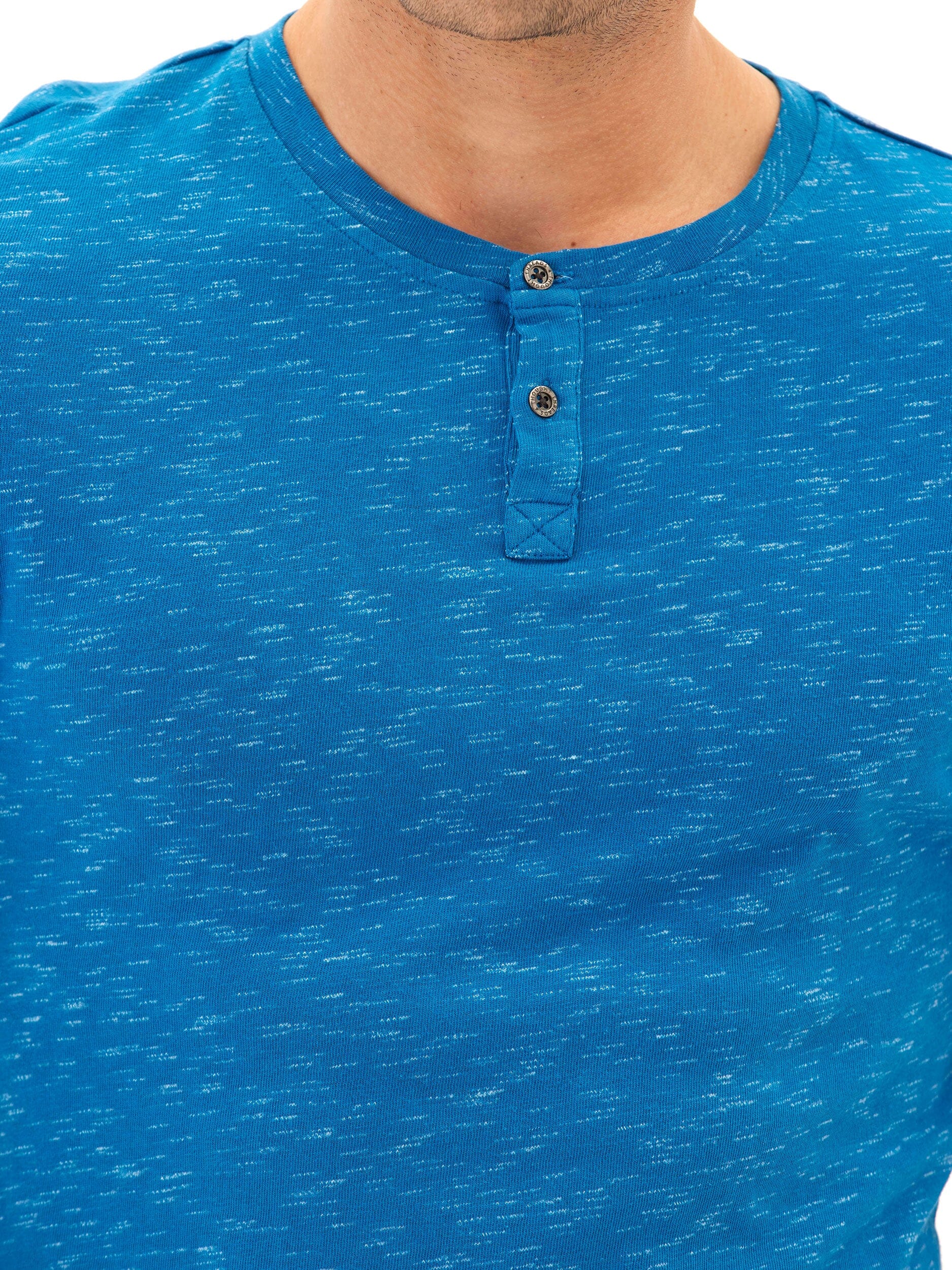 Two Tone Slub Jersey Henley Shirt for Men in Blue and White