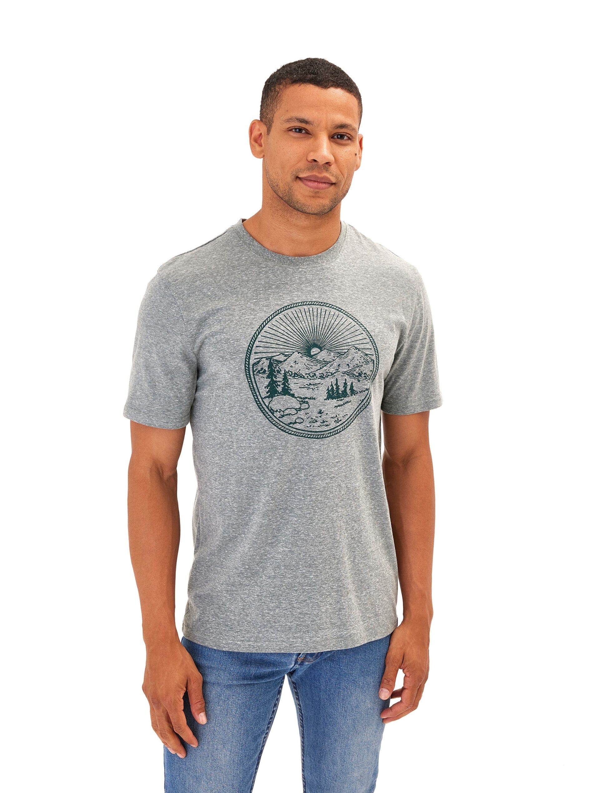 Forest-green Triblend crew neck tee with unique hand-drawn graphic art