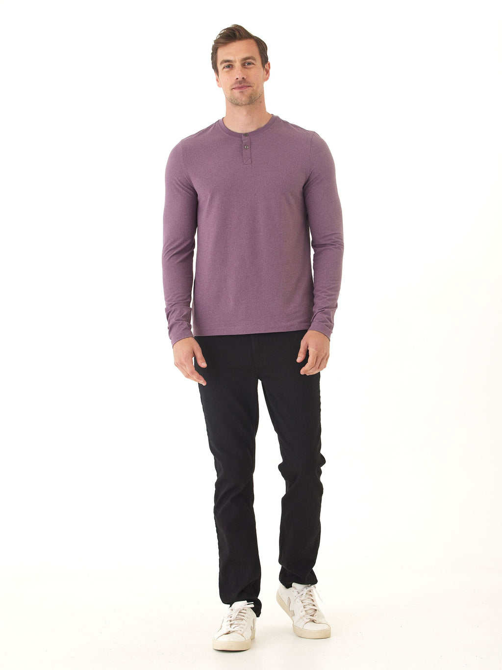 Frederick Luxe Jersey Long Sleeve Henley in Heather-Plum
