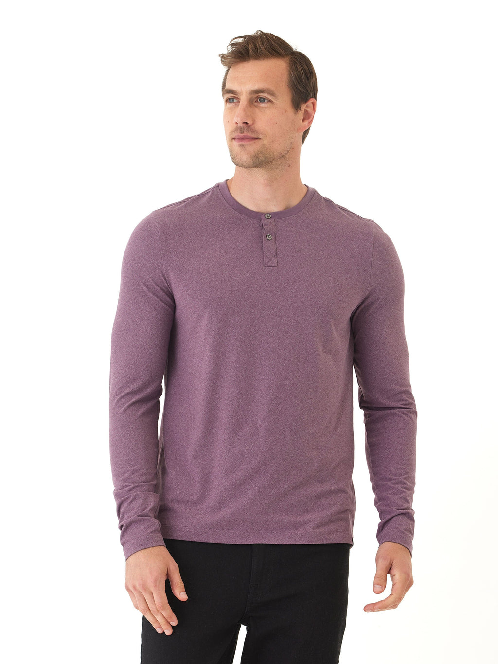 Frederick Luxe Jersey Long Sleeve Henley in Heather-Plum