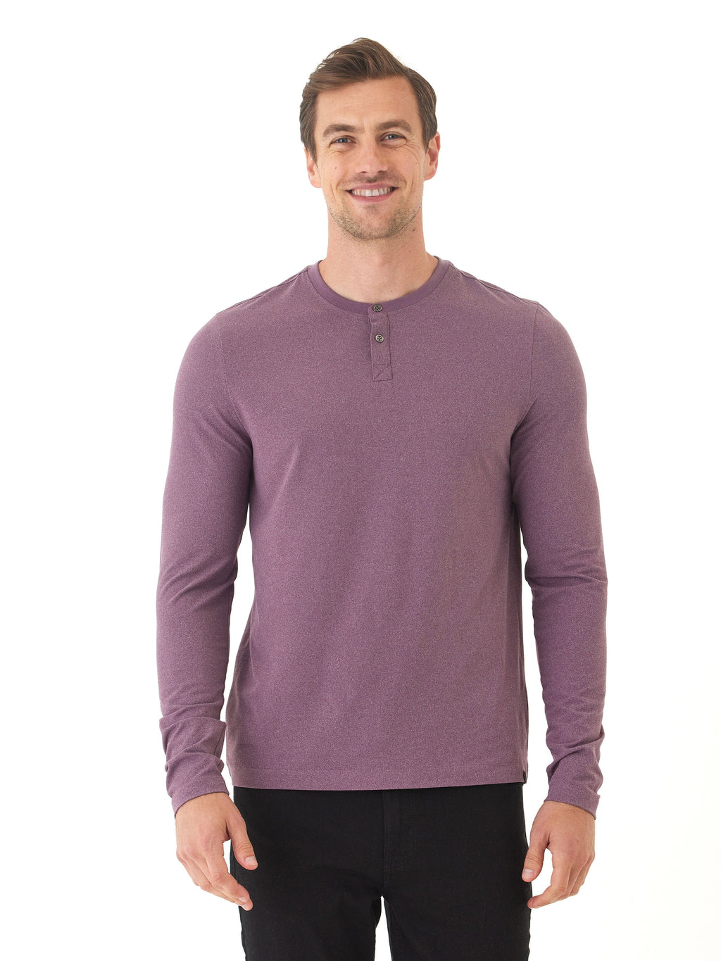 Frederick Luxe Jersey Long Sleeve Henley in Heather-Plum