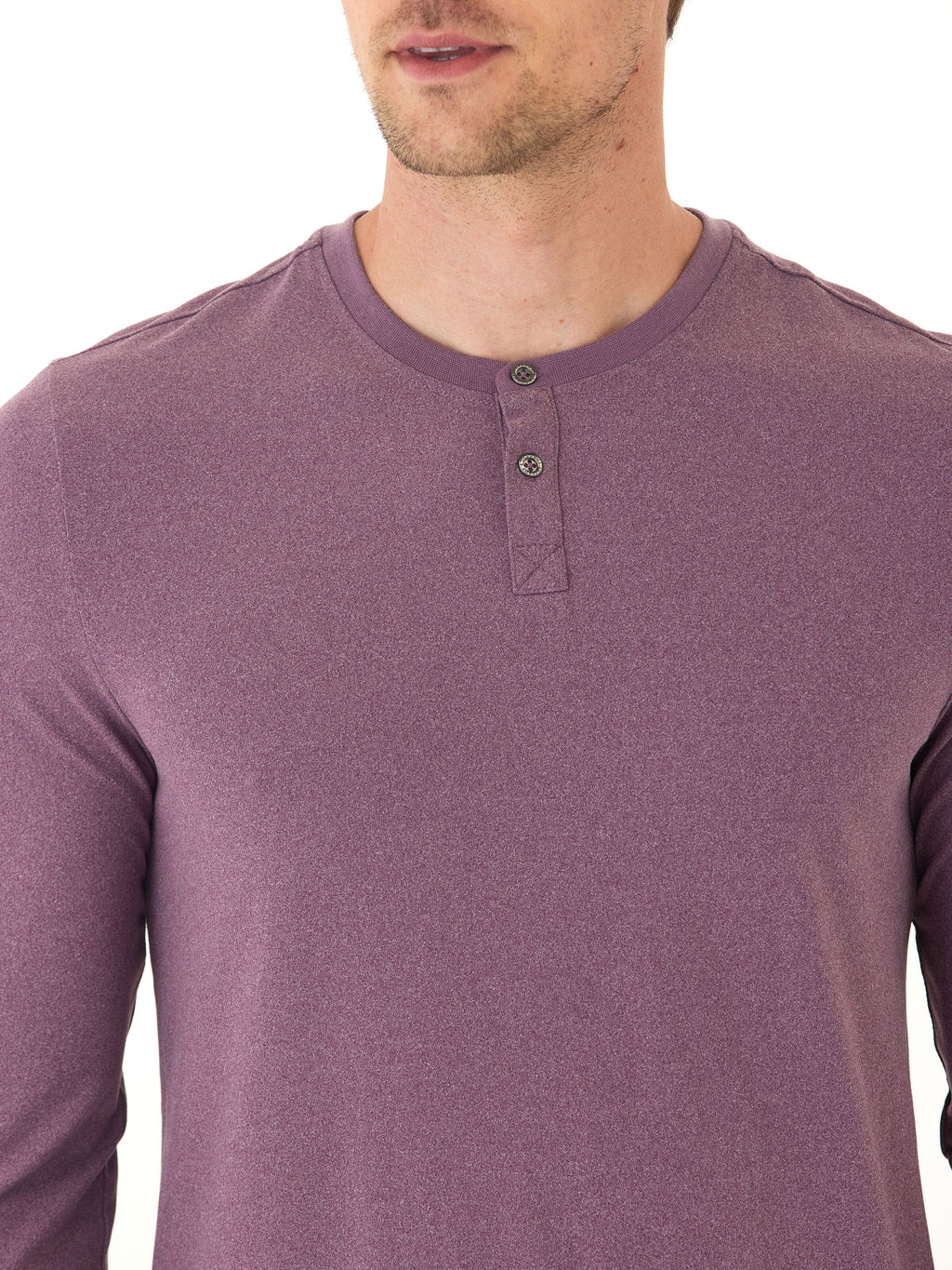 Frederick Luxe Jersey Long Sleeve Henley in Heather-Plum