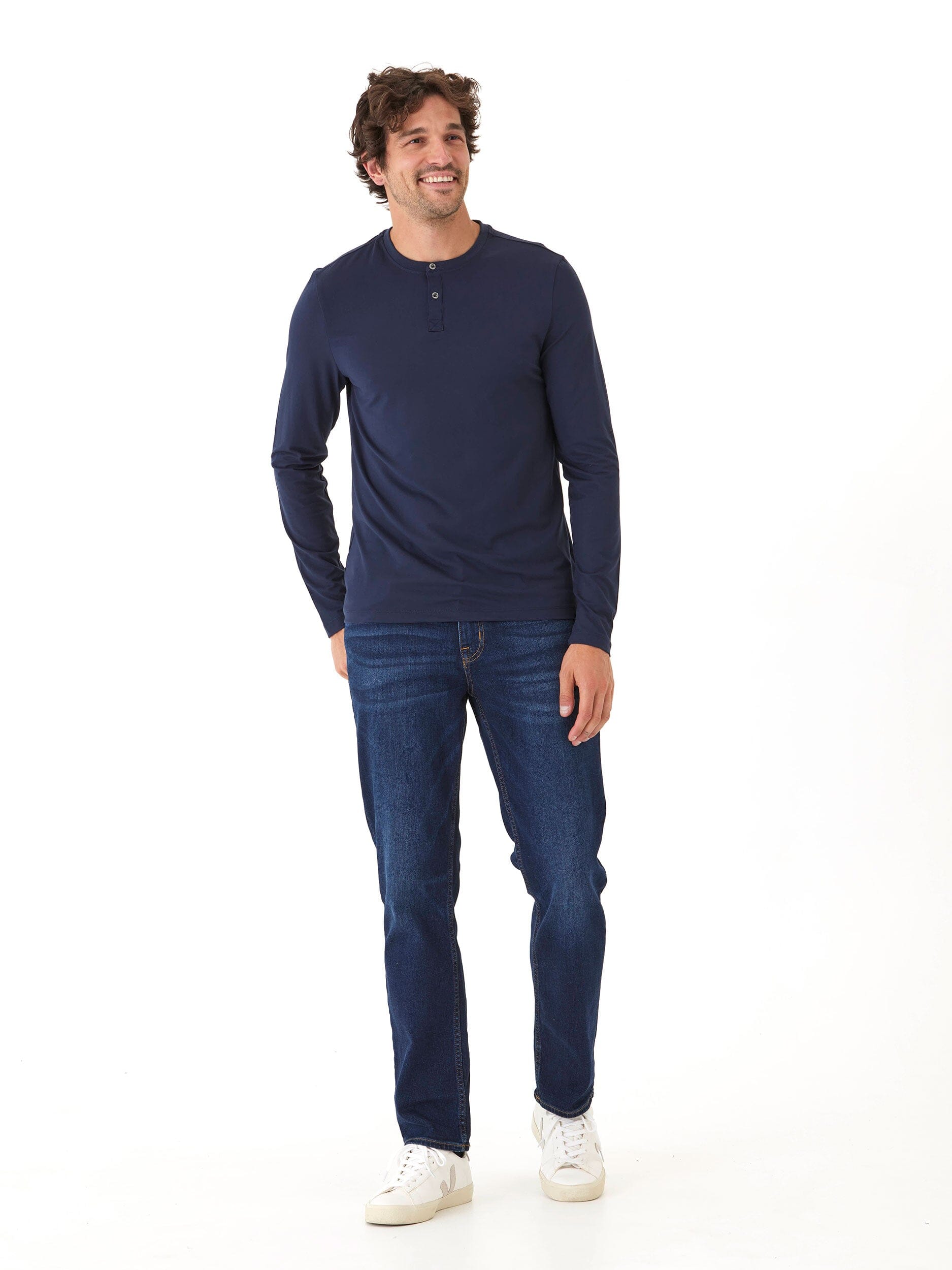 Frederick Luxe Jersey Long Sleeve Henley in Navy Blue