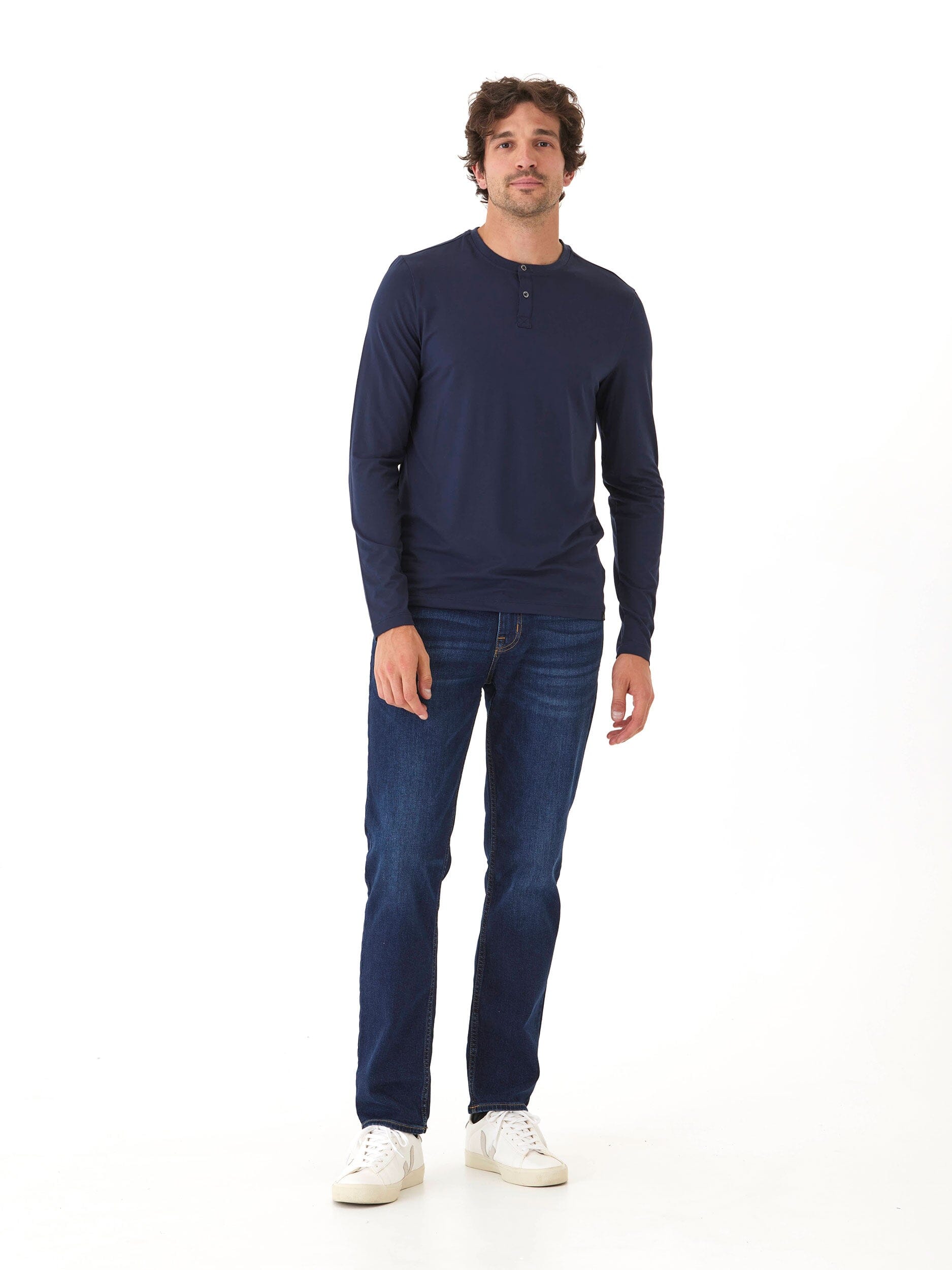 Frederick Luxe Jersey Long Sleeve Henley in Navy Blue