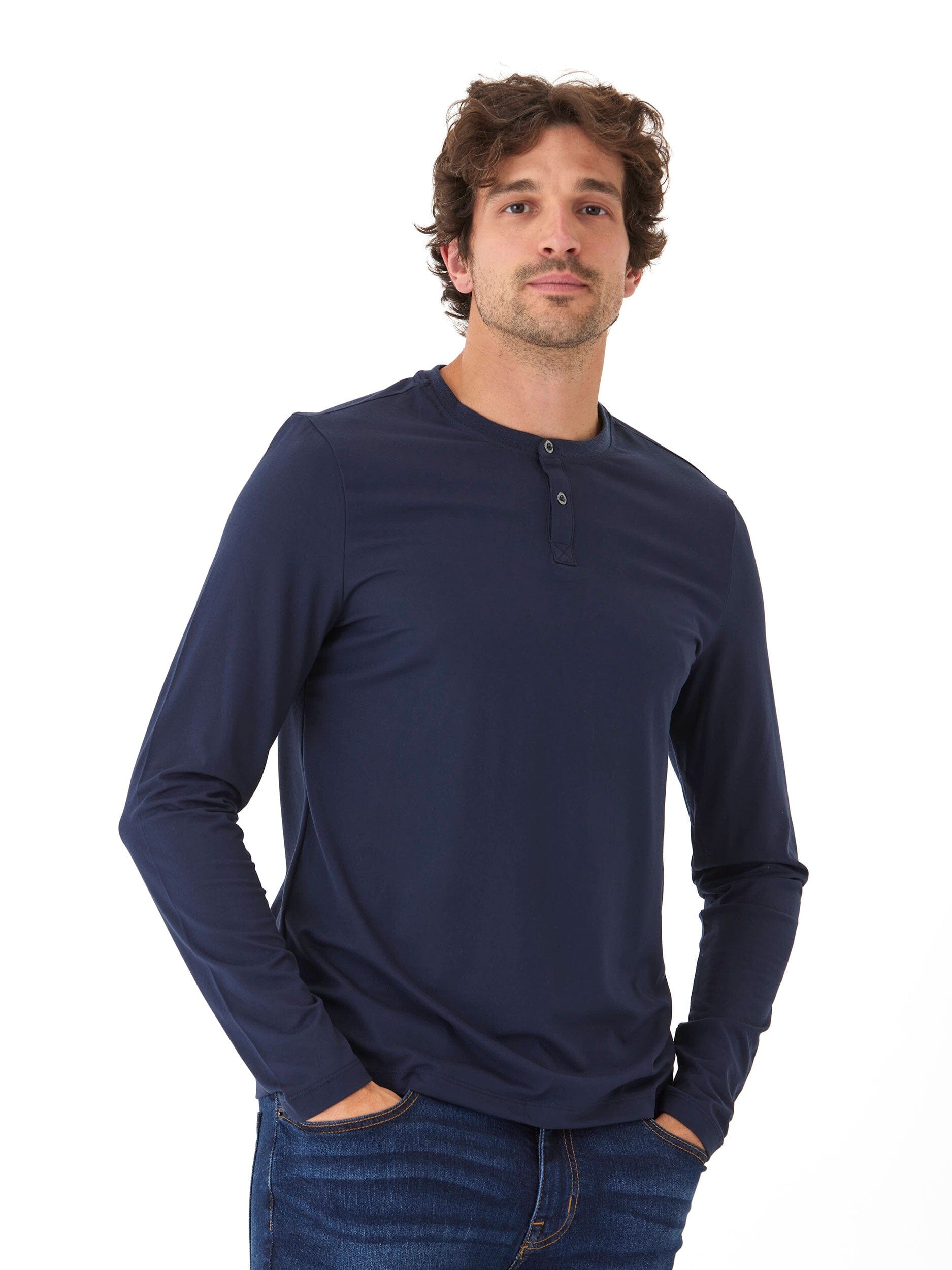 Frederick Luxe Jersey Long Sleeve Henley in Navy Blue
