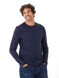 Men's Frederick Luxe Jersey Long Sleeve Henley in navy blue featuring a solid minimalist design.