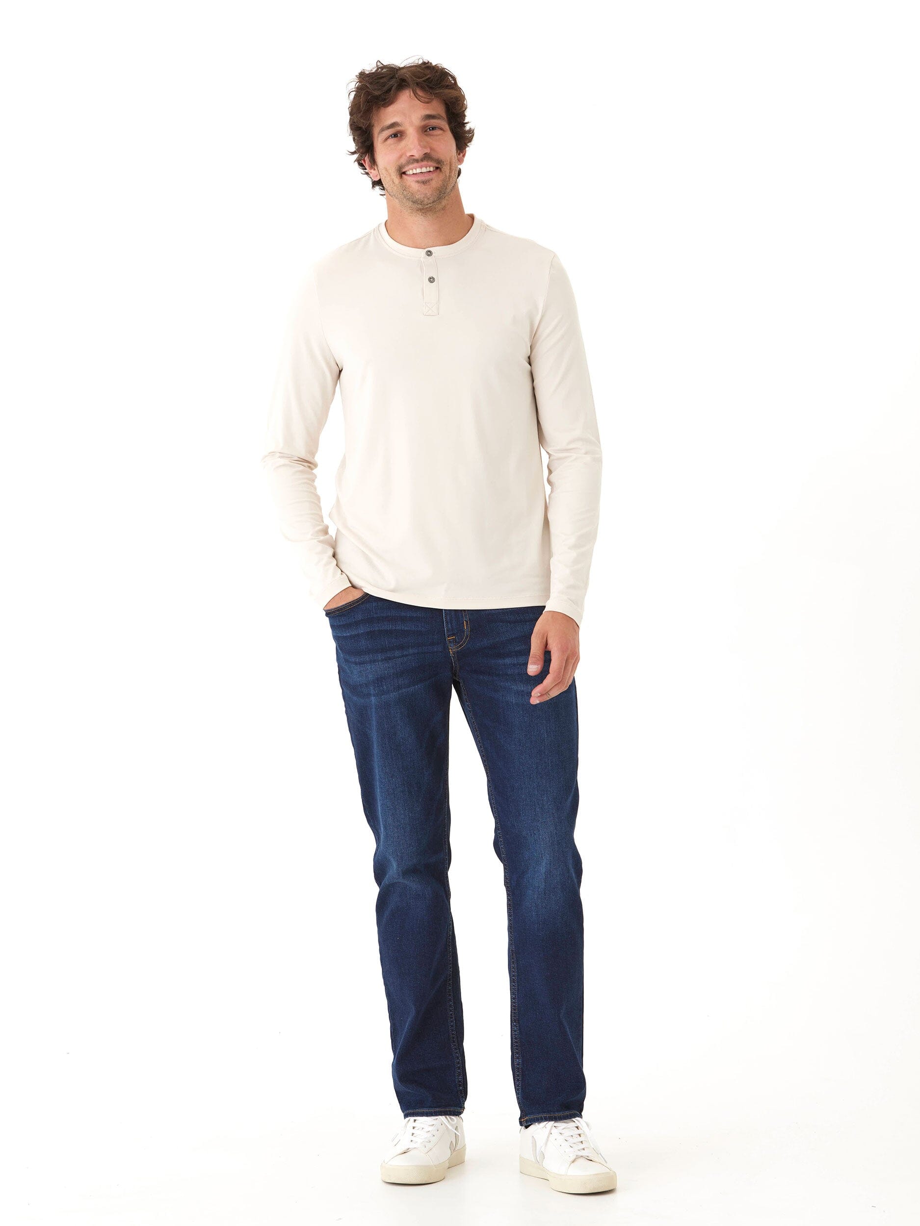 Luxe Jersey Long Sleeve Henley Shirt - Comfortable Essential Tee