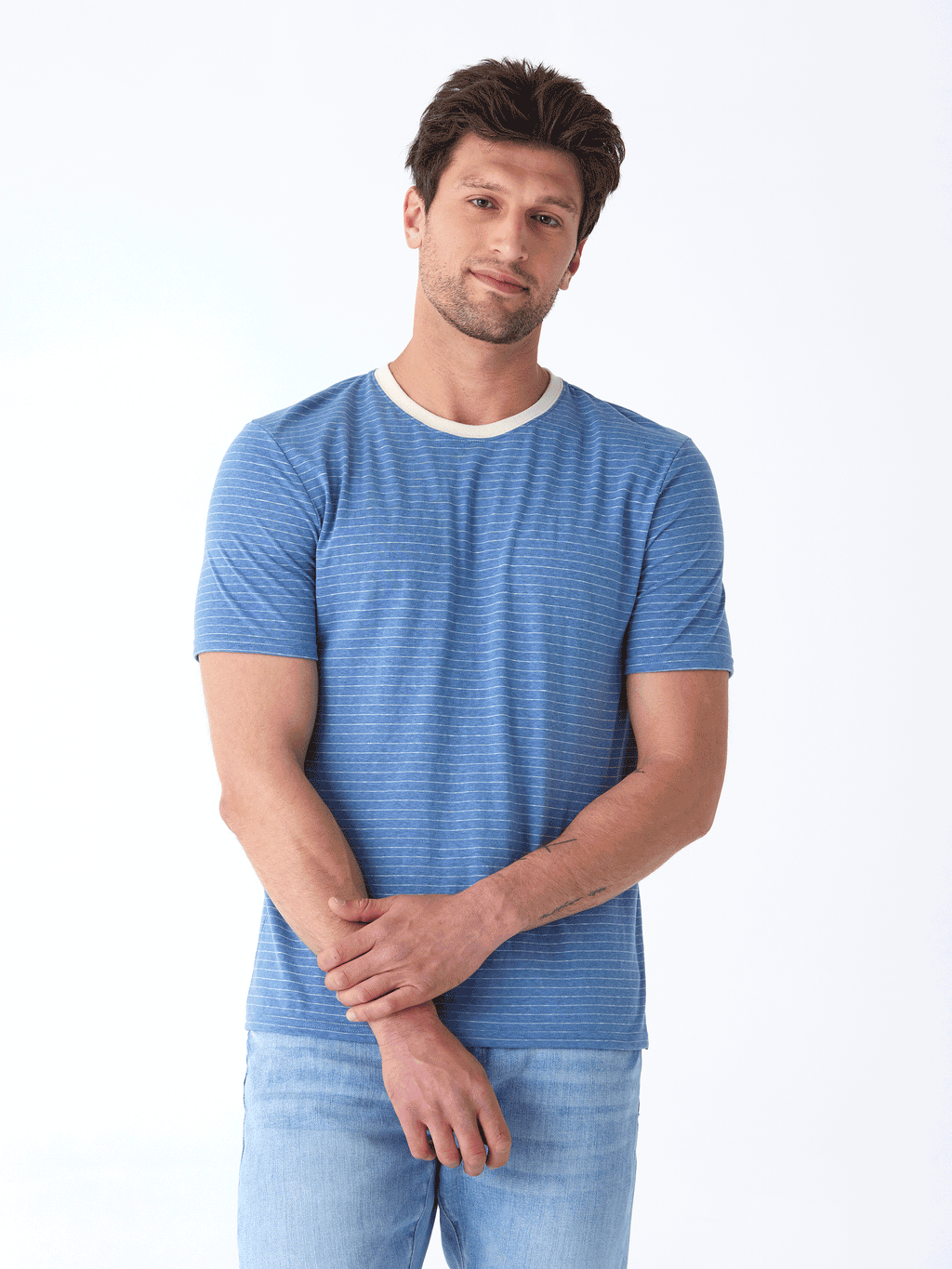 Stripe Triblend Jersey Crew Neck T-Shirt for Men and Women