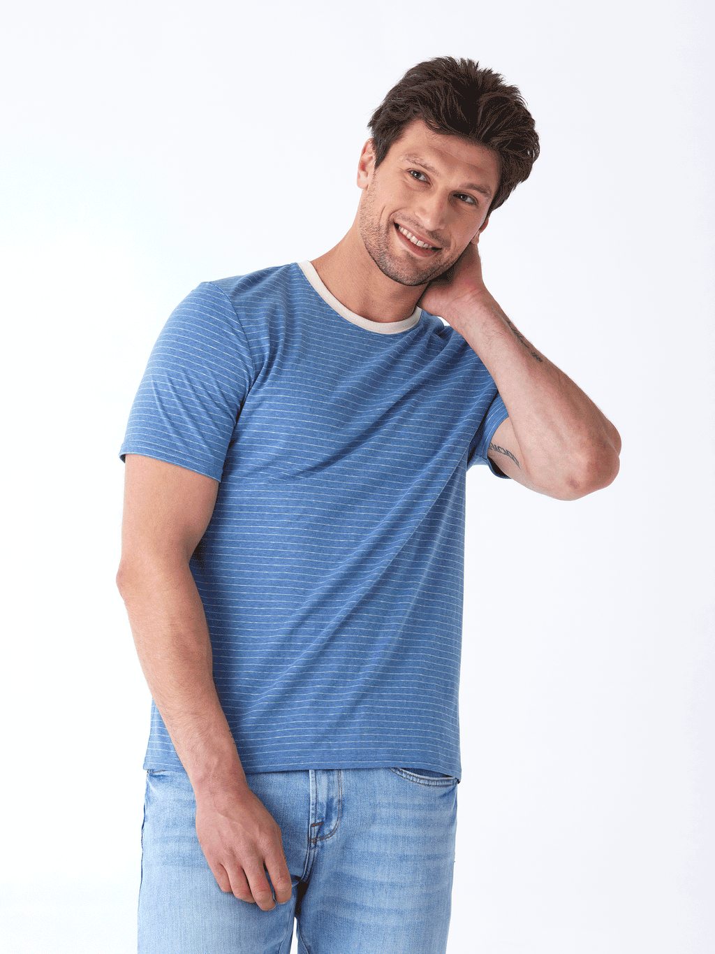 Stripe Triblend Jersey Crew Neck T-Shirt for Men and Women