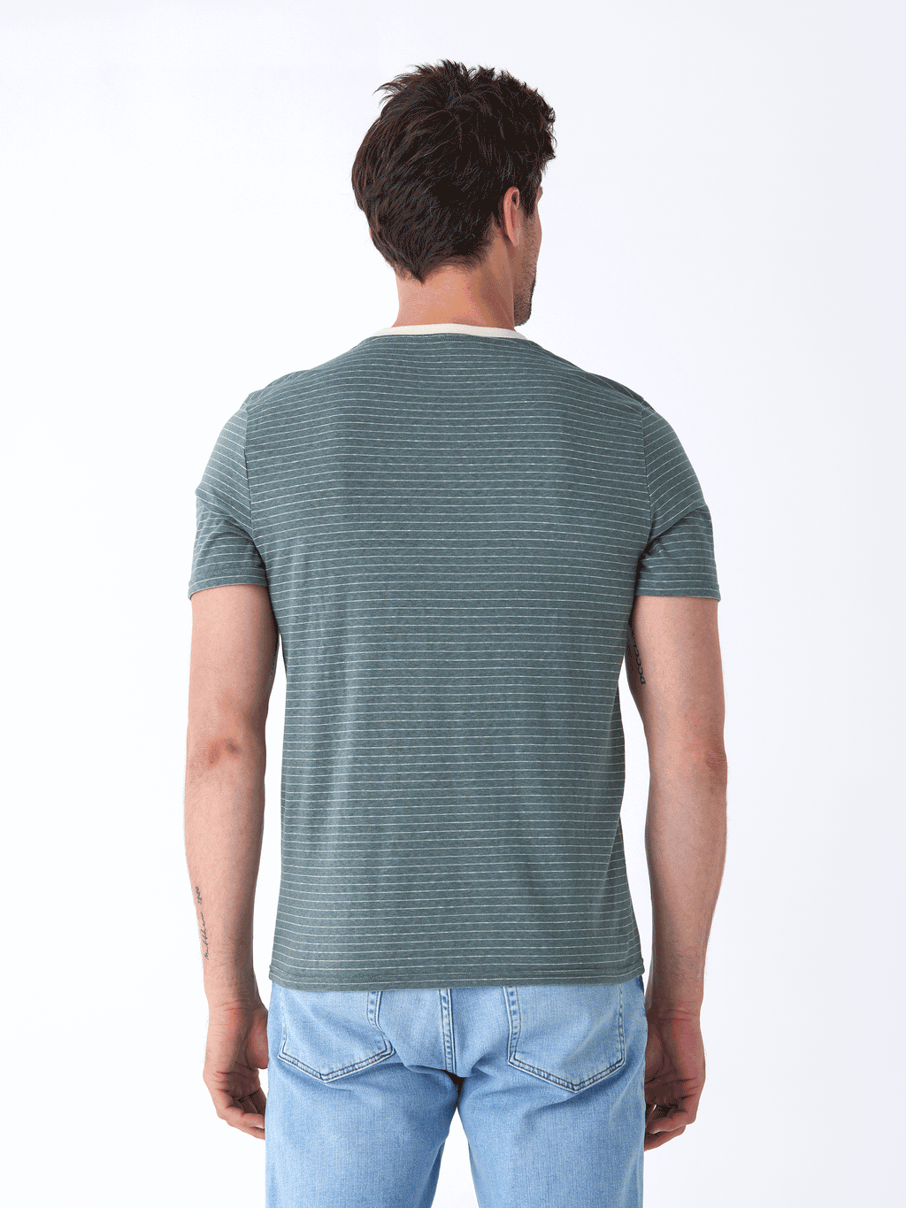 Stripe Triblend Jersey Crew Tee in Green and Off-White