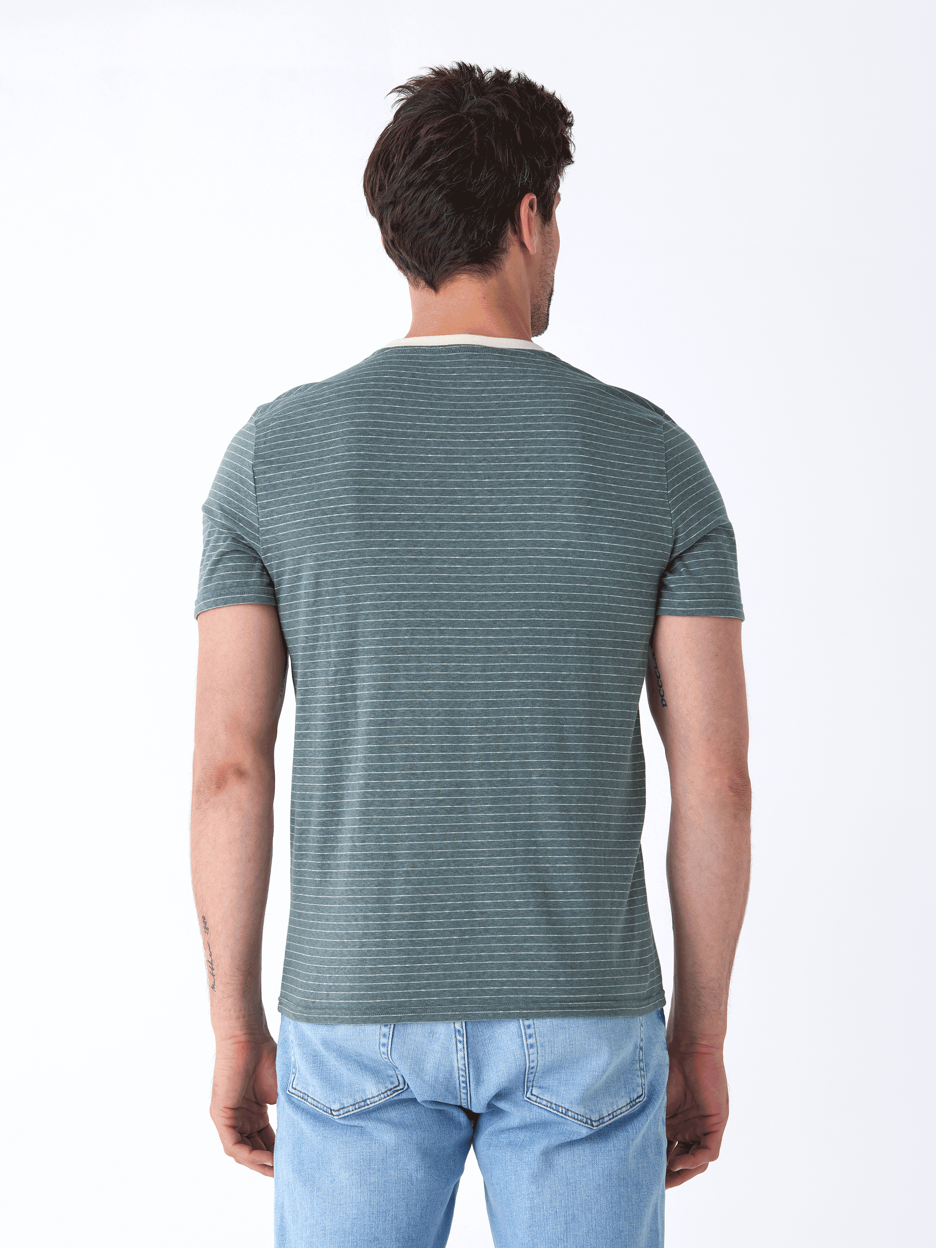 Stripe Triblend Jersey Crew Tee in Green and Off-White