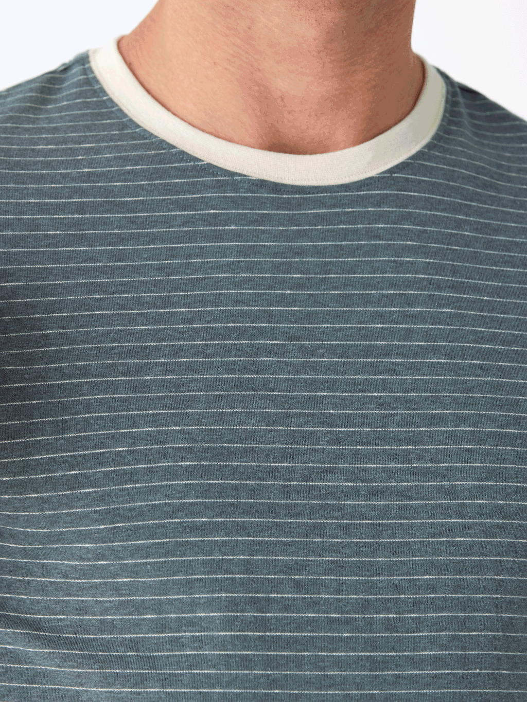Stripe Triblend Jersey Crew Tee in Green and Off-White