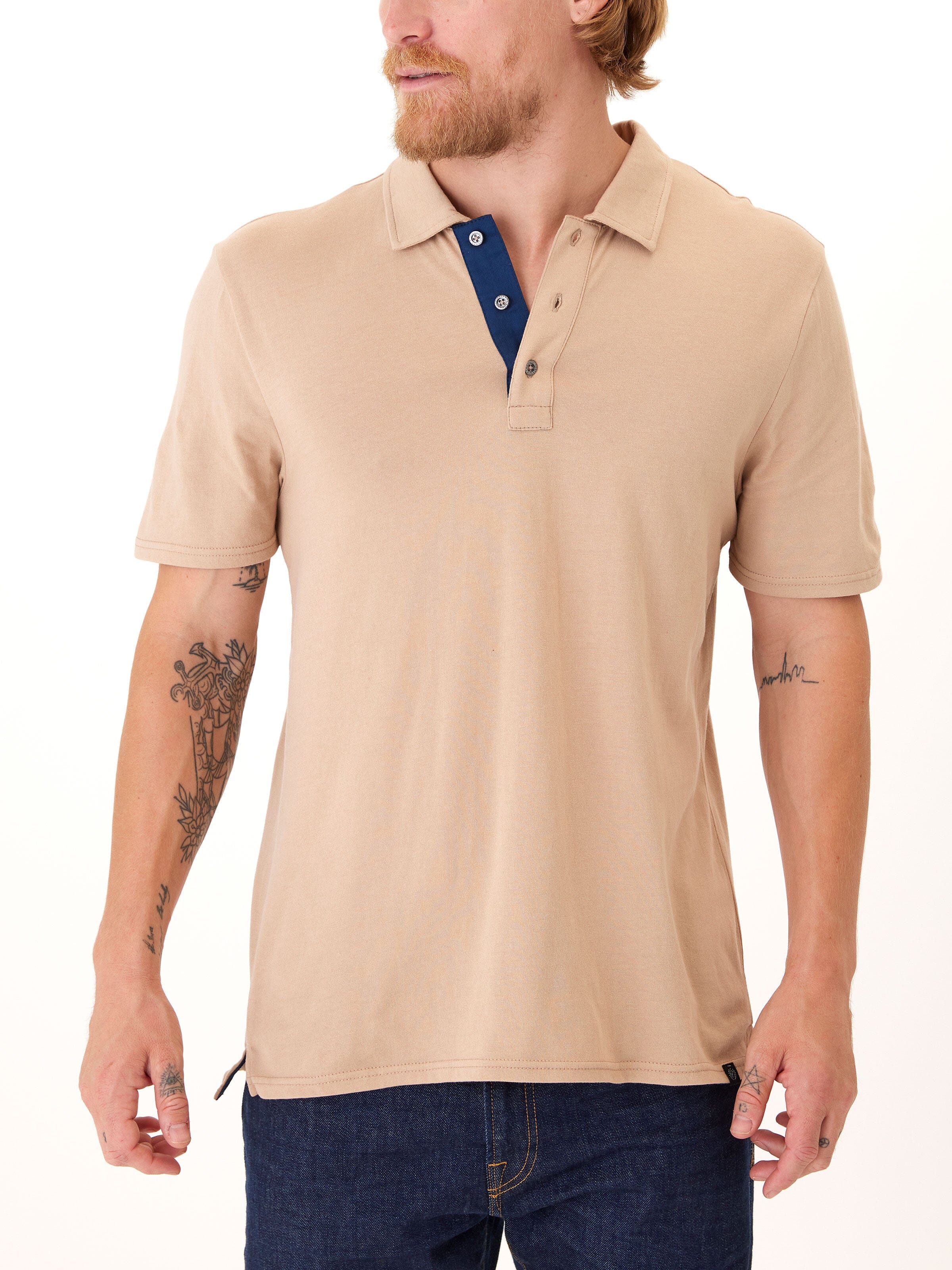 Men's Ashton organic cotton polo shirt with contrast placket detail