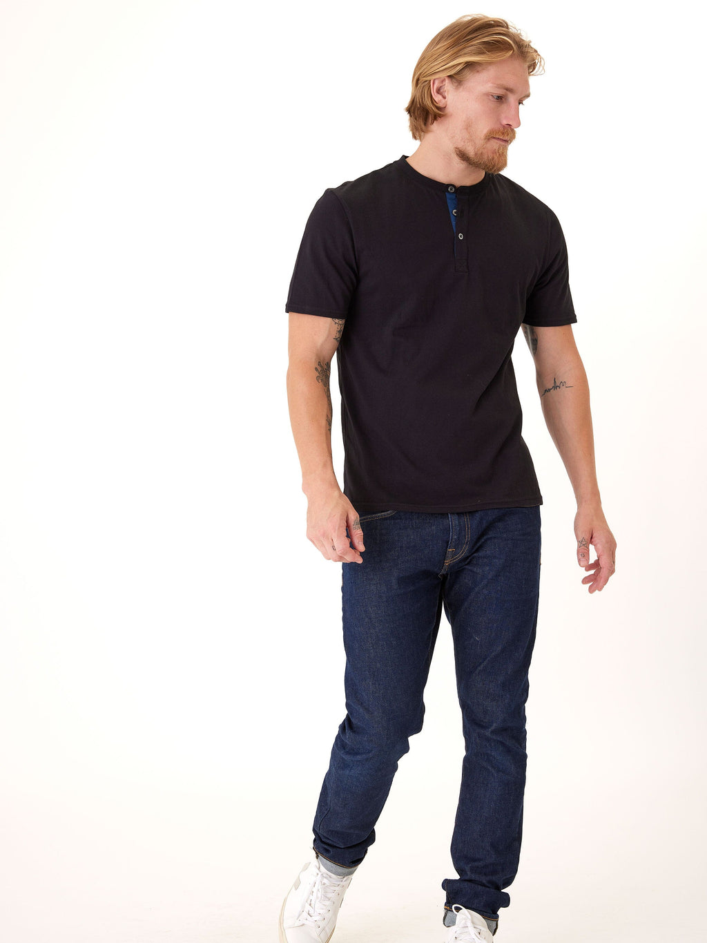 Chester Organic Cotton Henley Shirt with Contrast Placket Detail