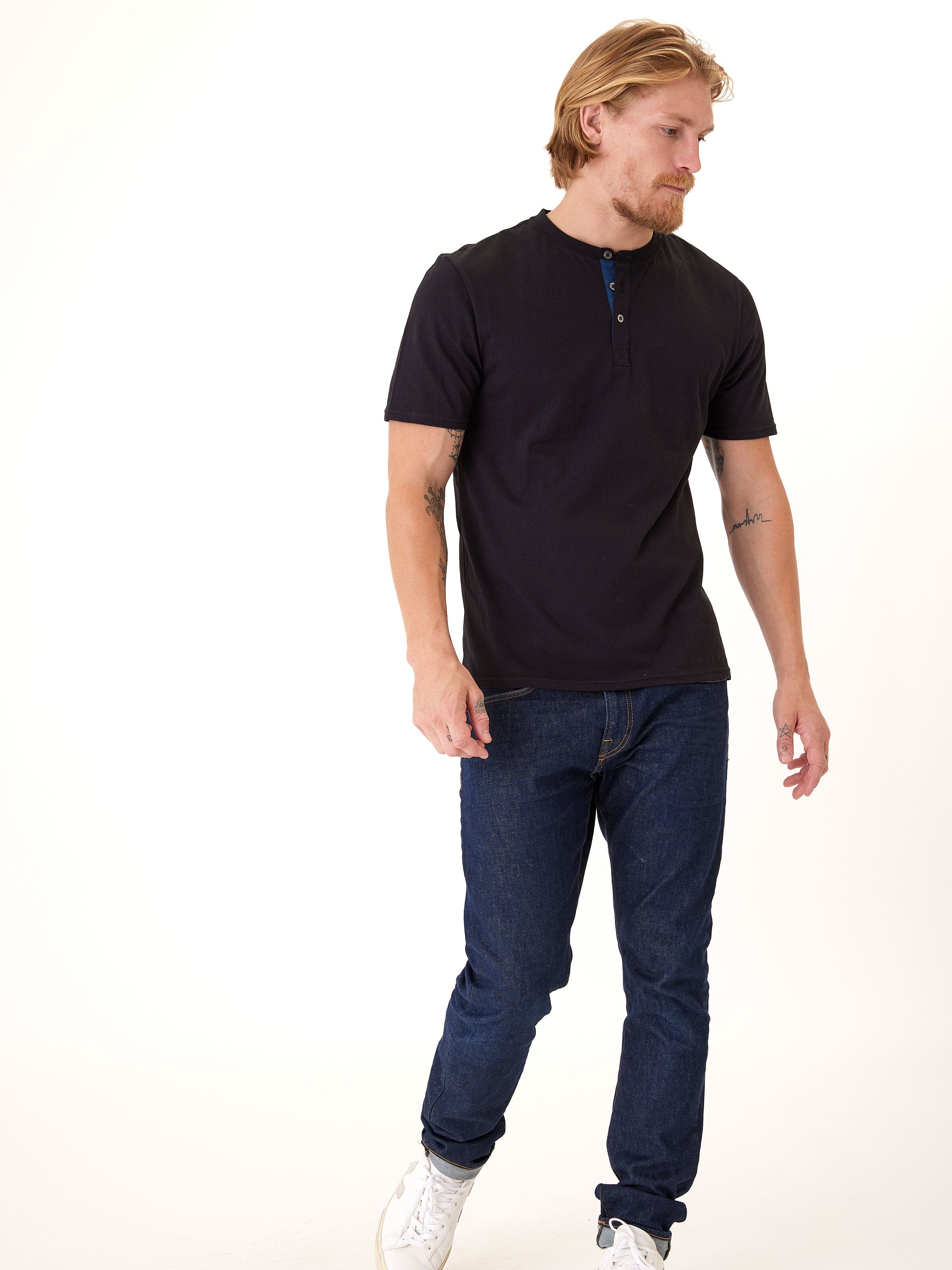 Chester Organic Cotton Henley Shirt with Contrast Placket Detail