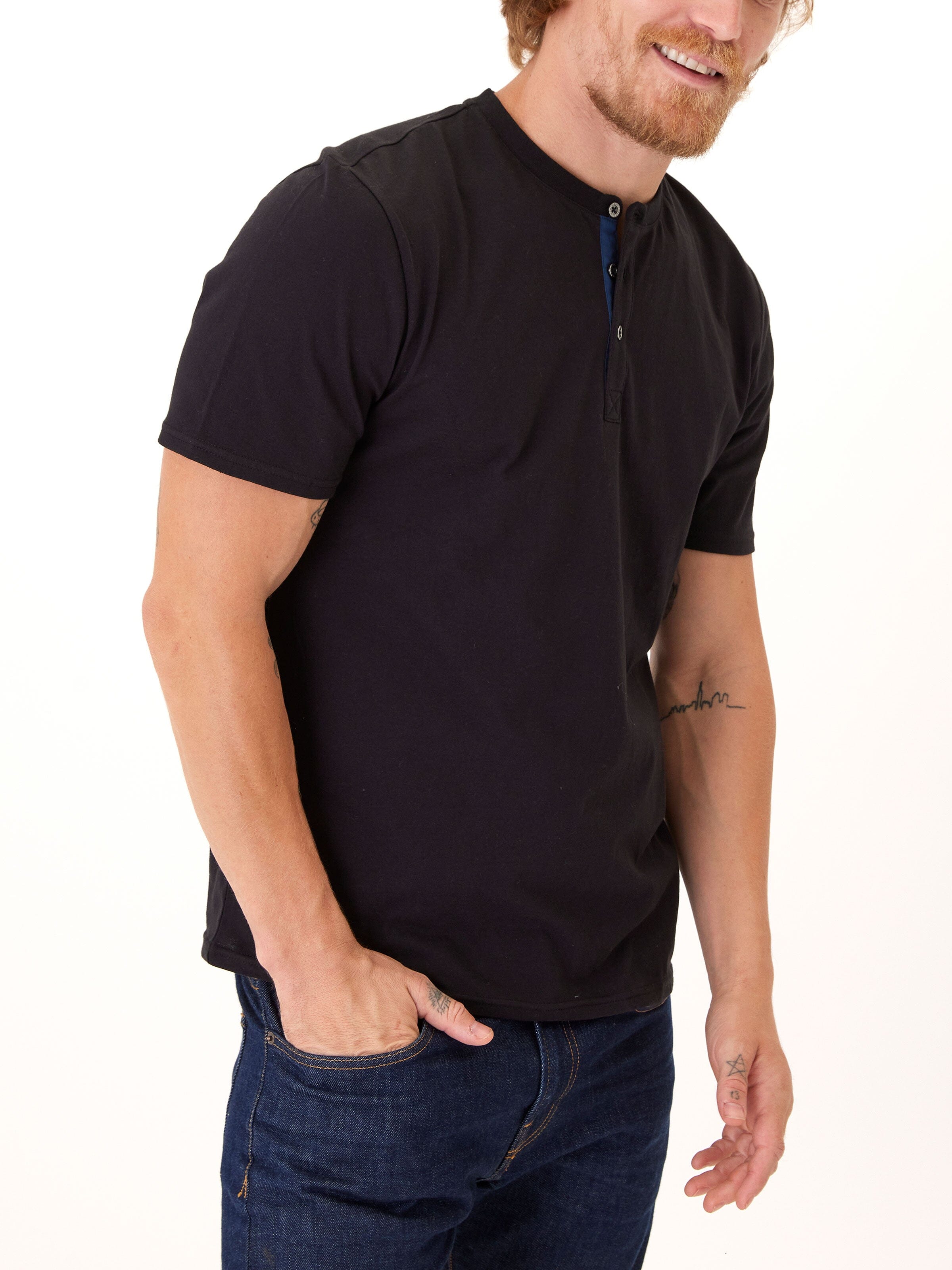 Chester Organic Cotton Henley Shirt with Contrast Placket Detail