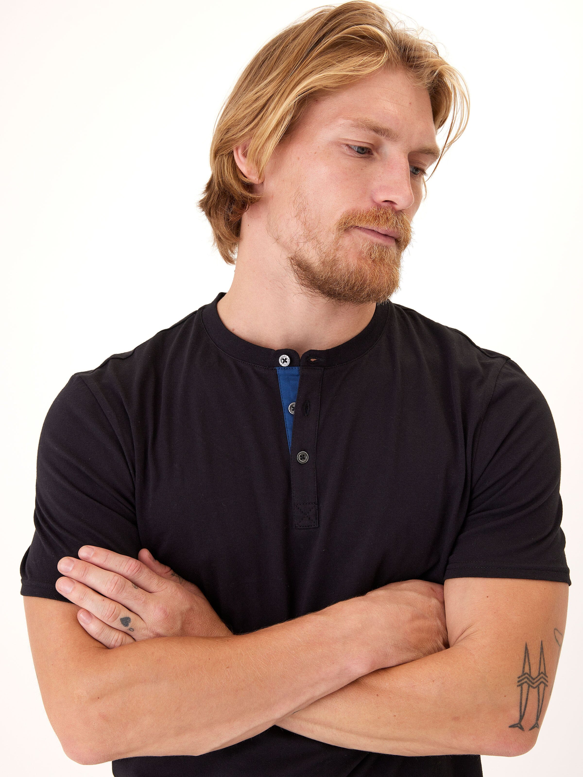 Chester Organic Cotton Henley Shirt with Contrast Placket Detail