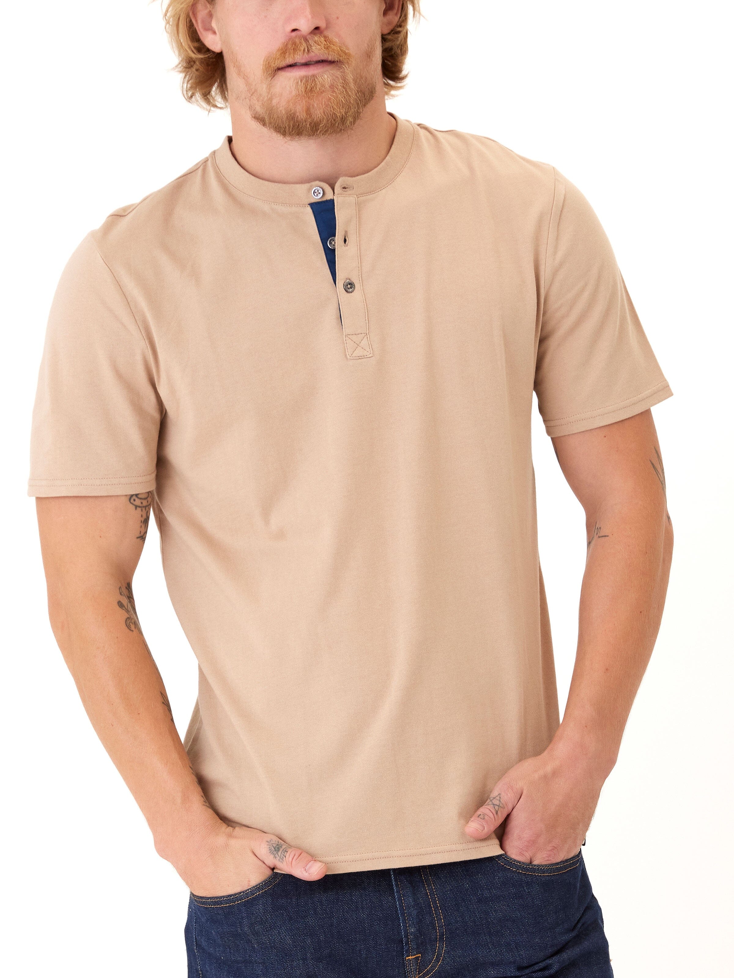 Chester Organic Cotton Henley Shirt with Contrast Placket Detail