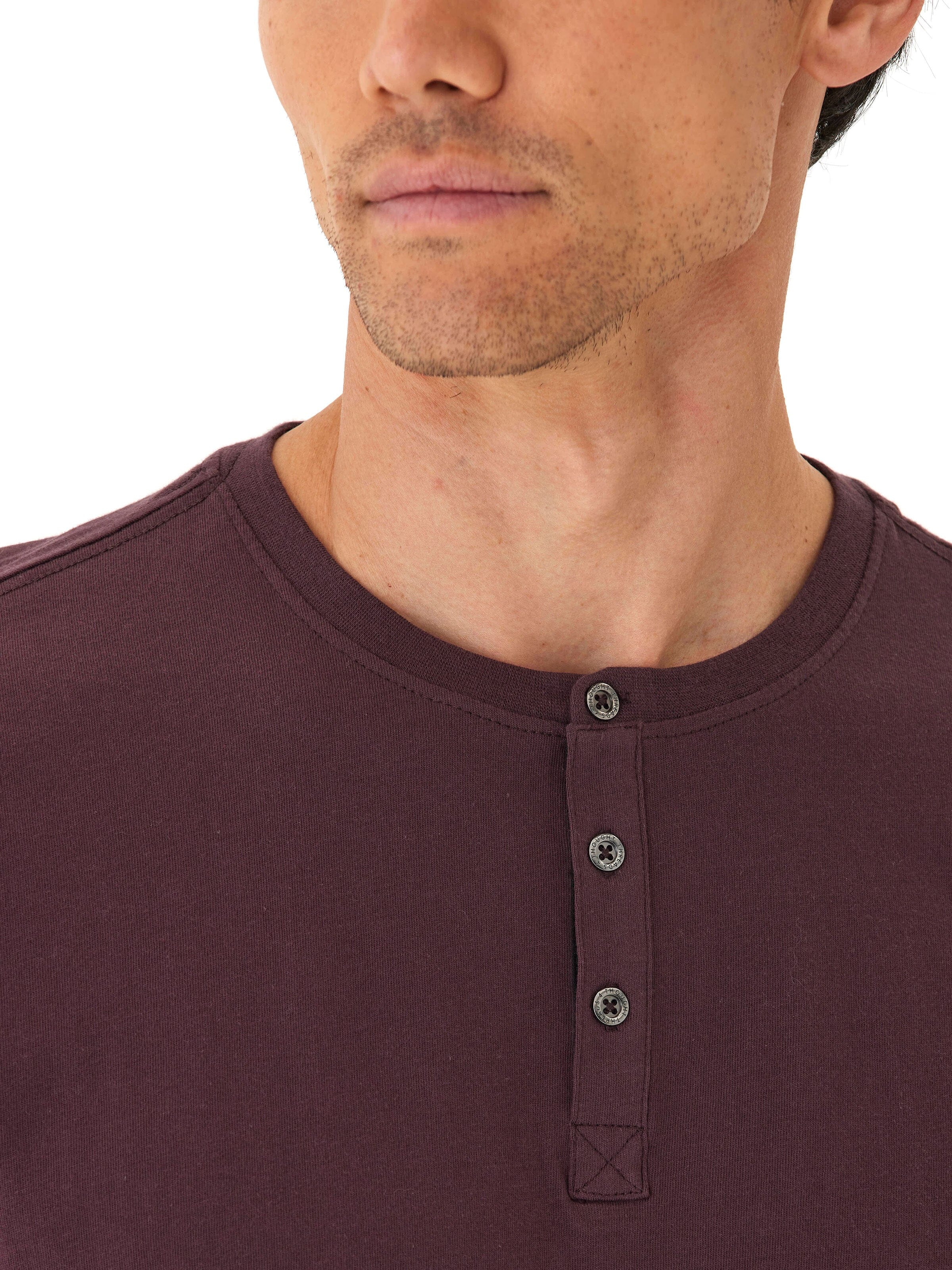 Chester Men's Organic Cotton Henley in Burgundy, Regular Fit