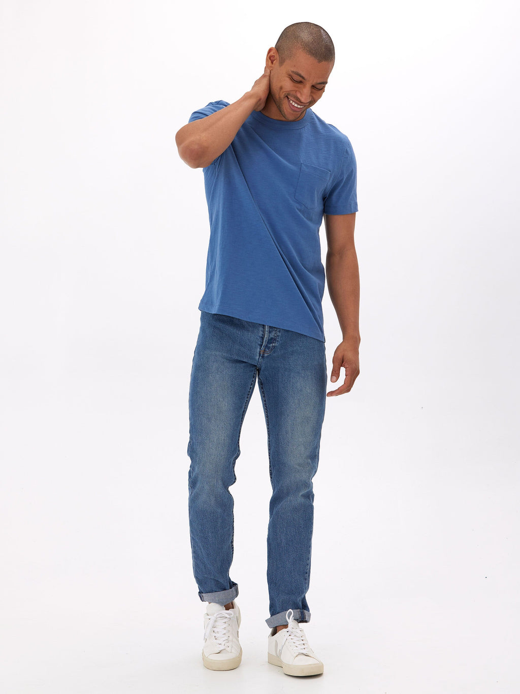 Men's Organic Cotton Slub Jersey Pocket Tee in Blue