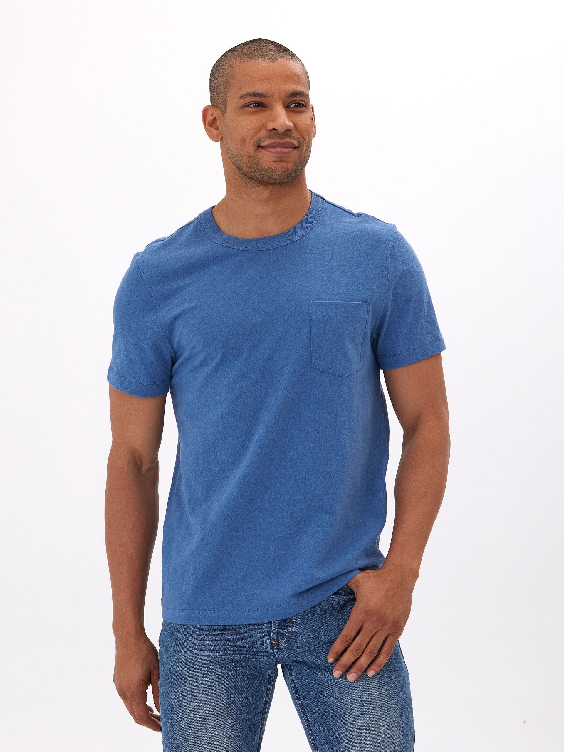 Men's Organic Cotton Slub Jersey Pocket Tee in Blue