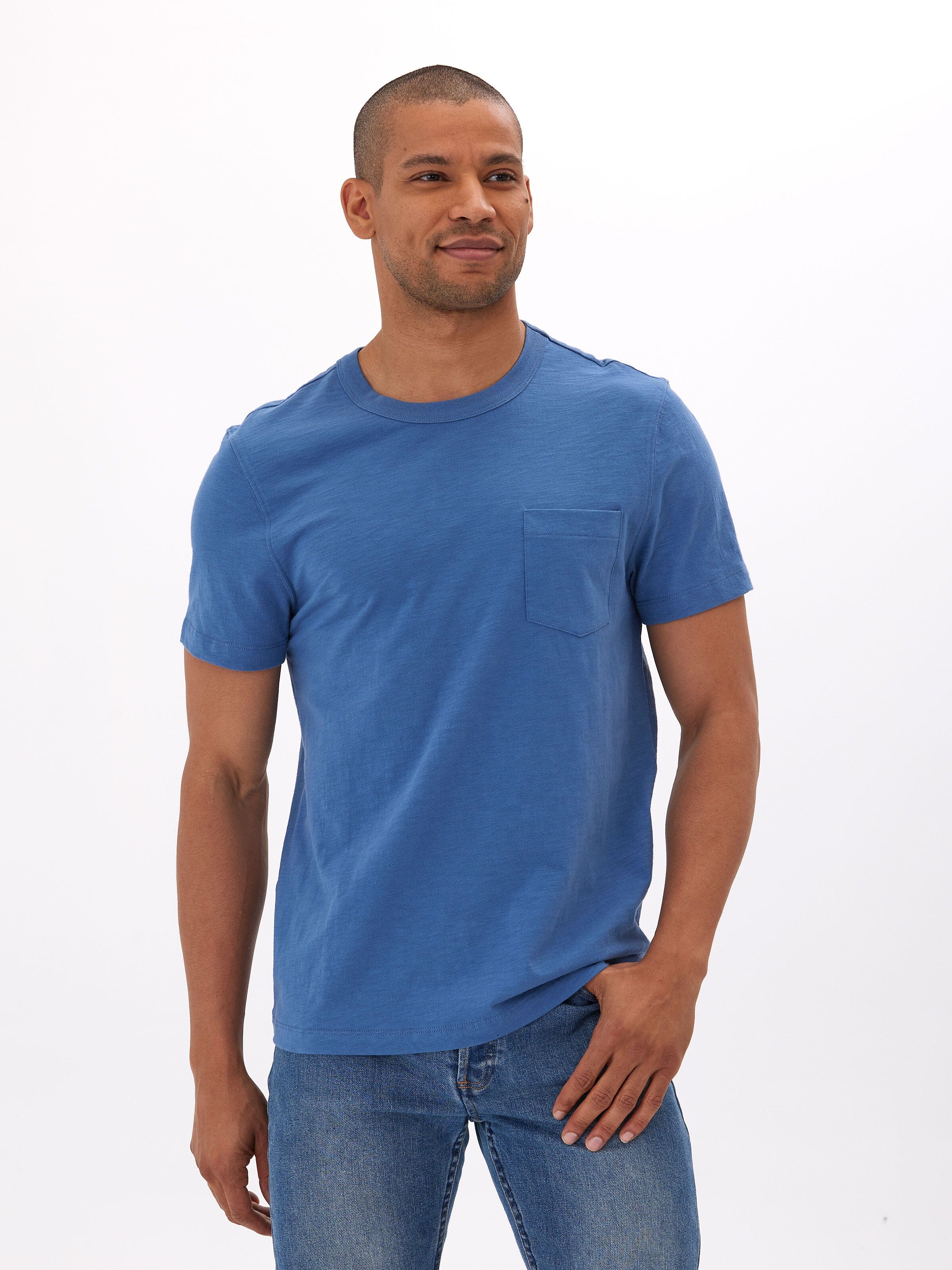 Men's Organic Cotton Slub Jersey Pocket Tee in Blue