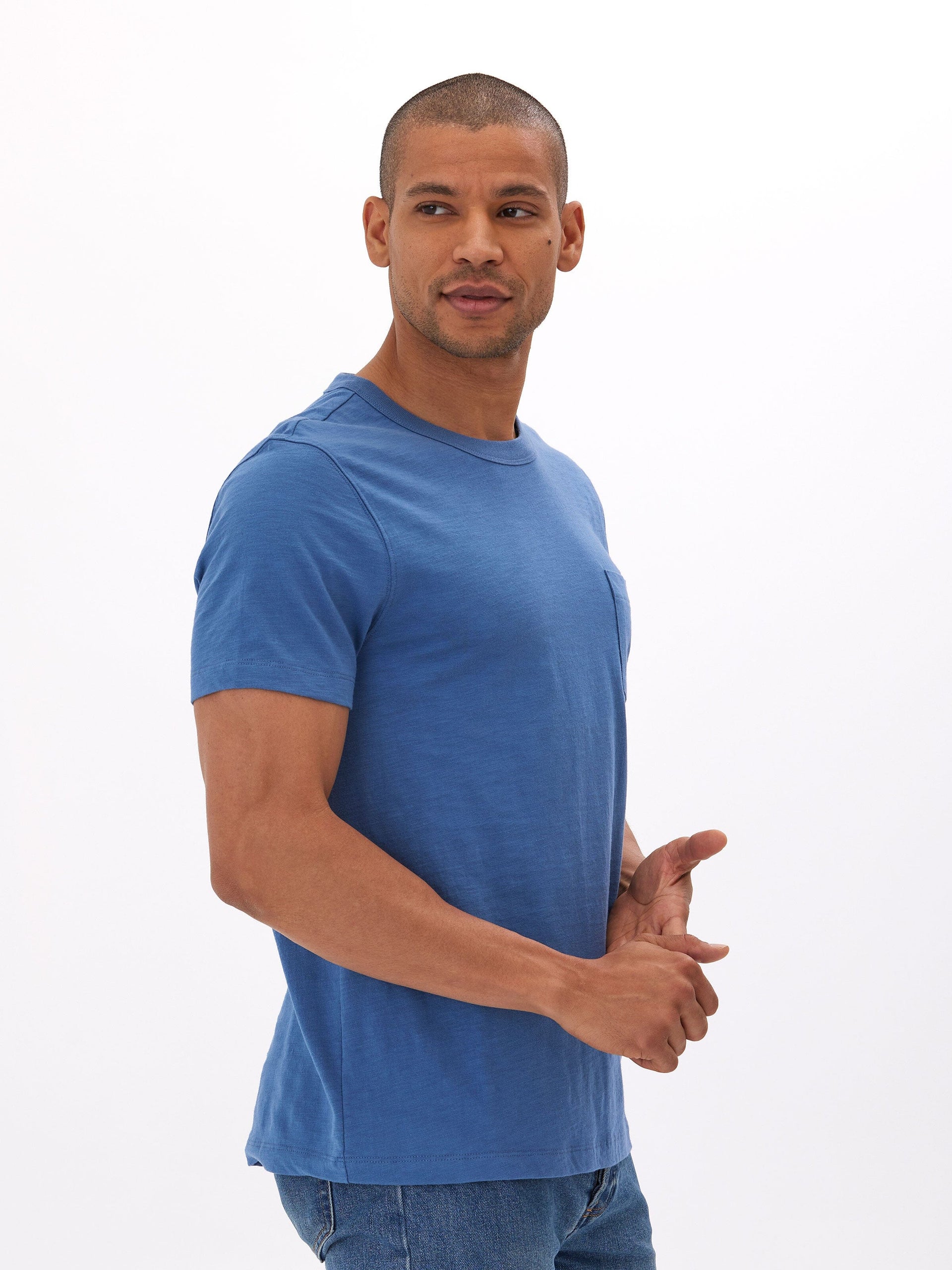 Men's Organic Cotton Slub Jersey Pocket Tee in Blue