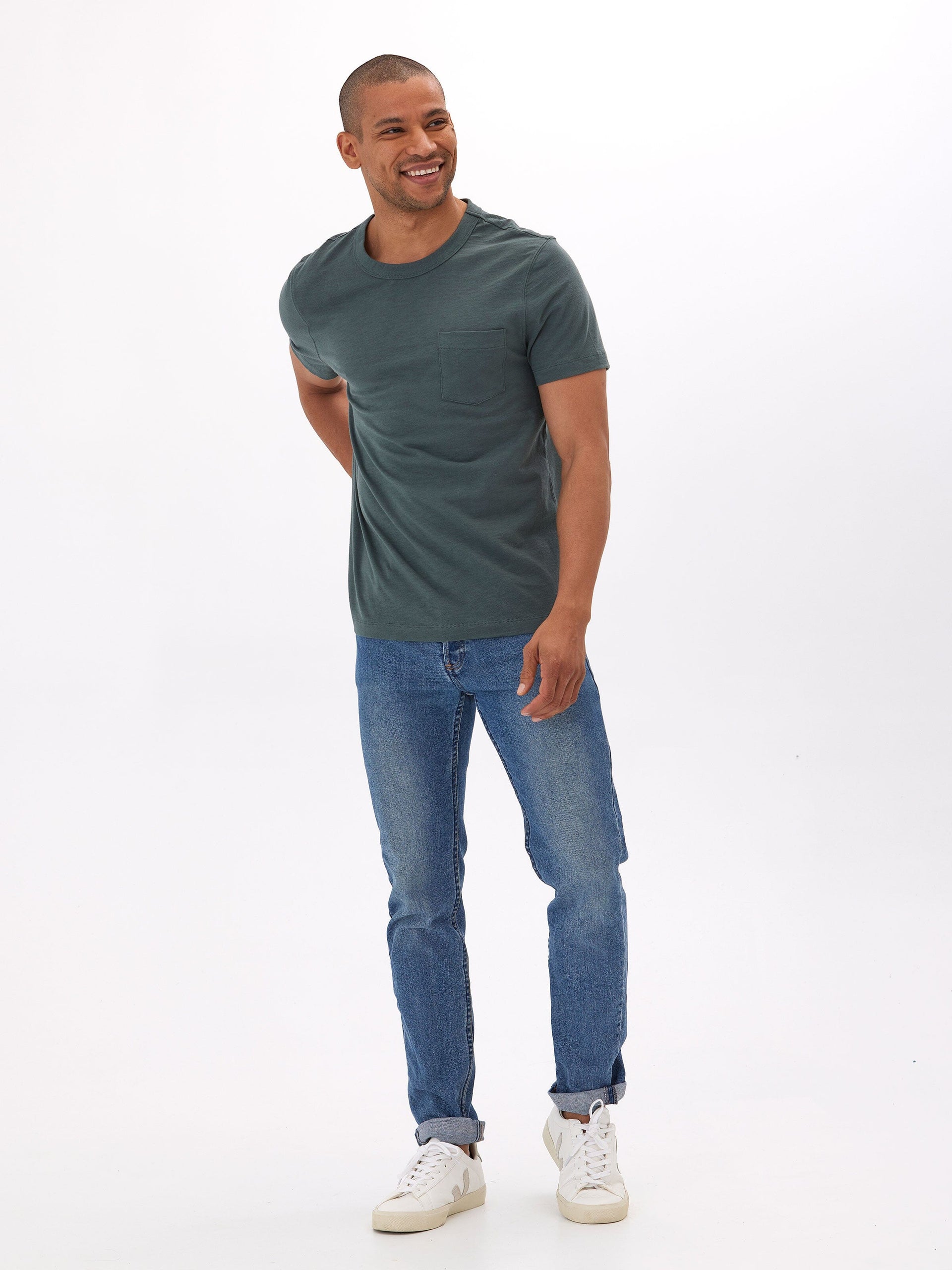 Men's Ryker Slub Jersey Pocket Tee in Teal and Dark-Green