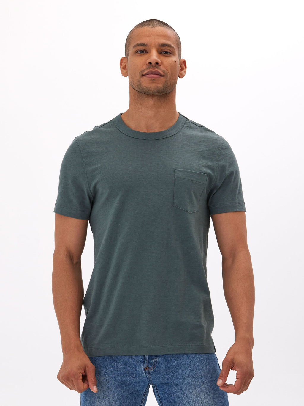 Men's Ryker Slub Jersey Pocket Tee in Teal and Dark-Green